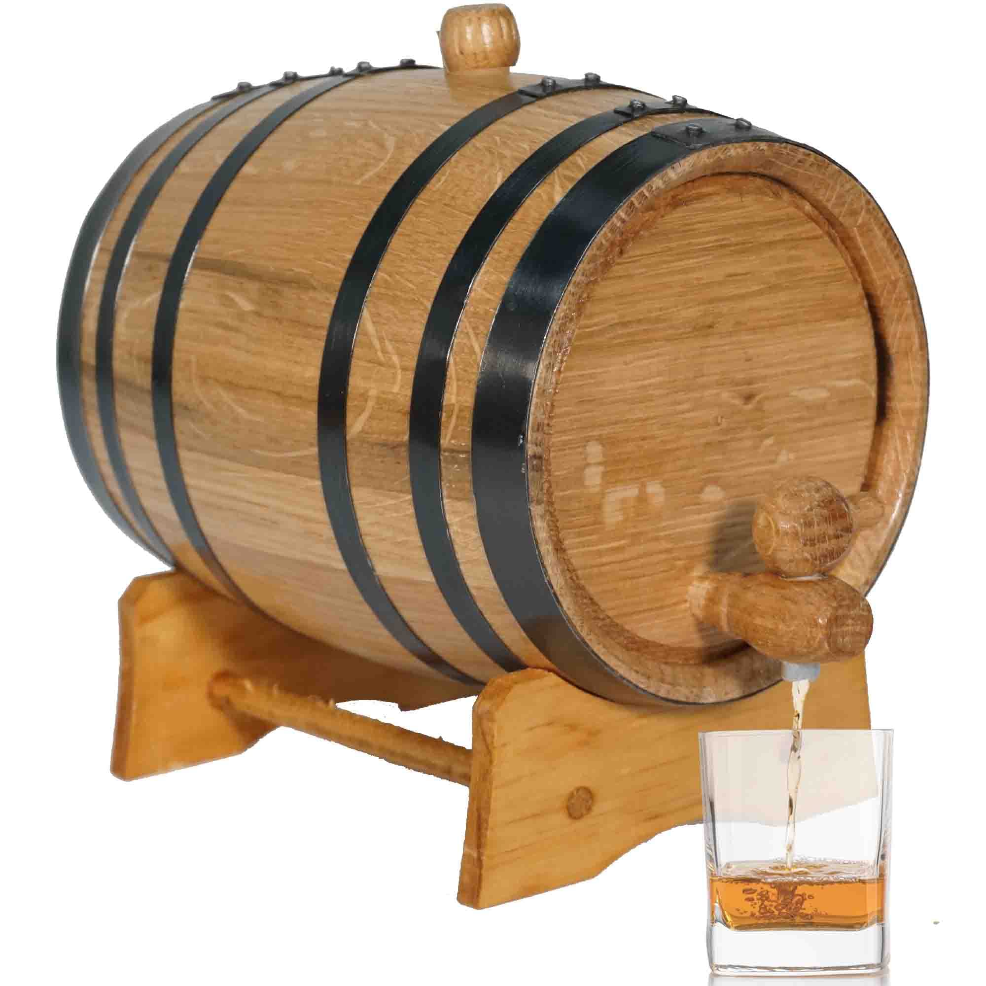 2 Liter Oak Aging Barrel with Wood Stand, Bung & Spigot – Mini Whiskey Barrels for The Home Alcohol Distiller, Brewer, Moonshiner & Winemaker – Age