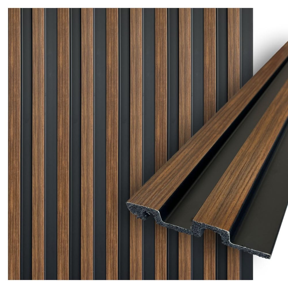 Concord 3D Wall Panels | Faux Wood Panels for Wall – Walnut Craft | Waterproof Slat Panel | 94.5” x 4.8” Each | 18.9 sqft. | Wall Panels for Interior