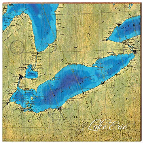 Lake Erie Map Home Decor Art Print on Real Wood