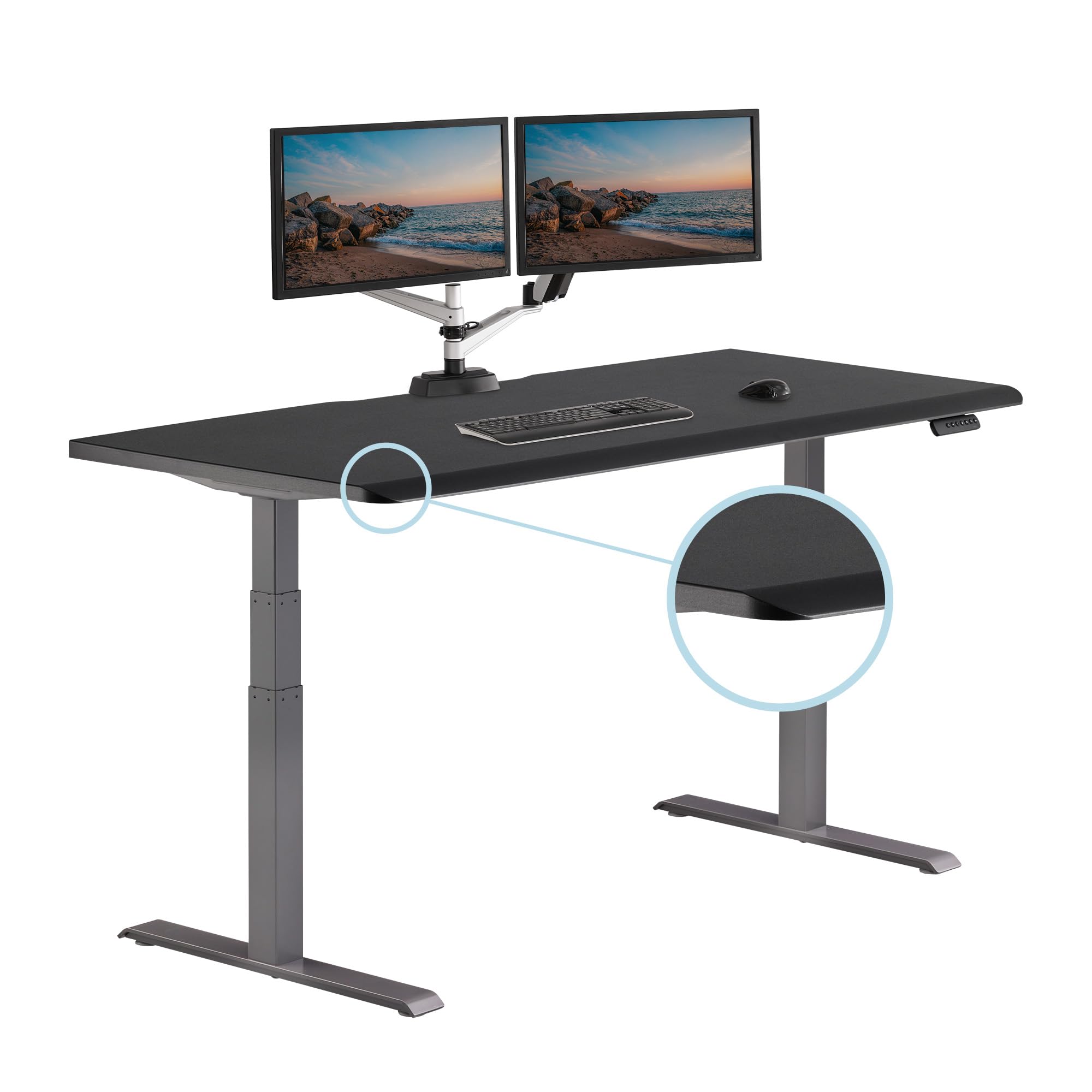 Vari ComfortEdge Adjustable Height Desk 72×30 Inches – Varidesk Black Electric Standing Desk- Sloped Ergonomic Front Edge – Sturdy T-Style Legs, Easy