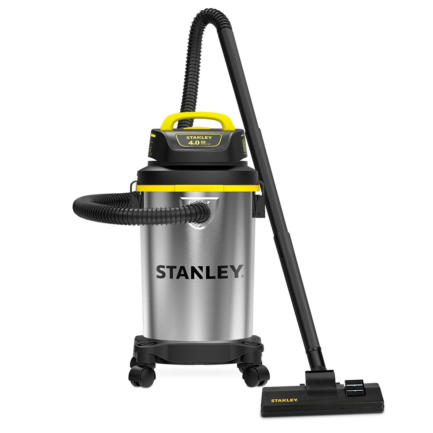 Stanley SL18129 Wet/Dry Vacuum, 4 Gallon, 4 Peak HP, Stainless Steel Tank with Top Handle, 3-in-1 Shop Vacuum Cleaner with Blower for Home, Garage,