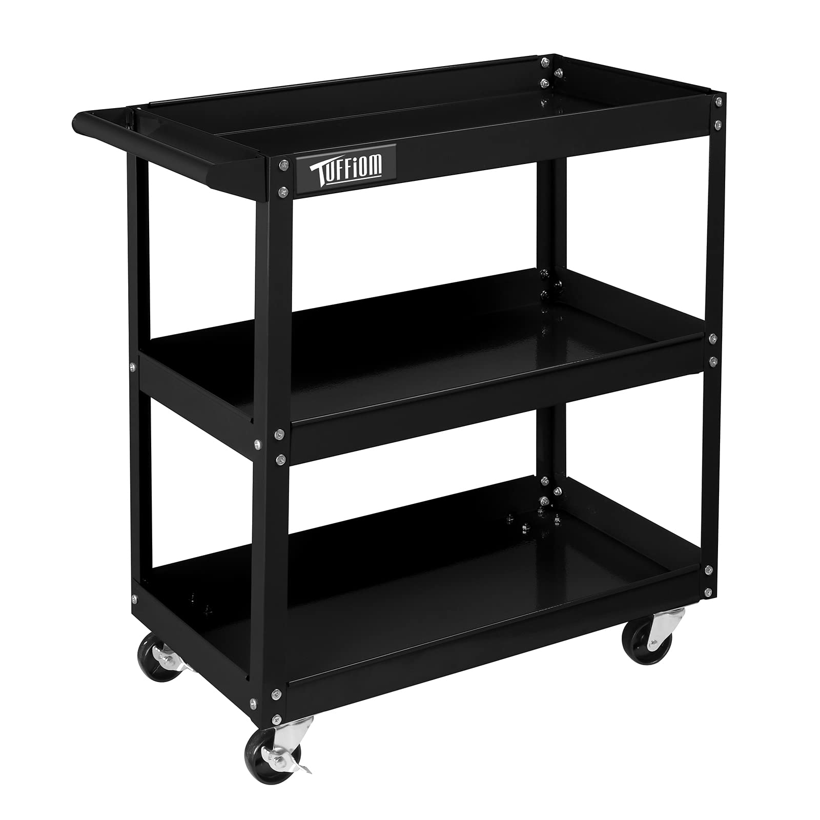 TUFFIOM 3 Tier Rolling Tool Cart, 330 Lbs Capacity, with Ergonomic Handle, Black