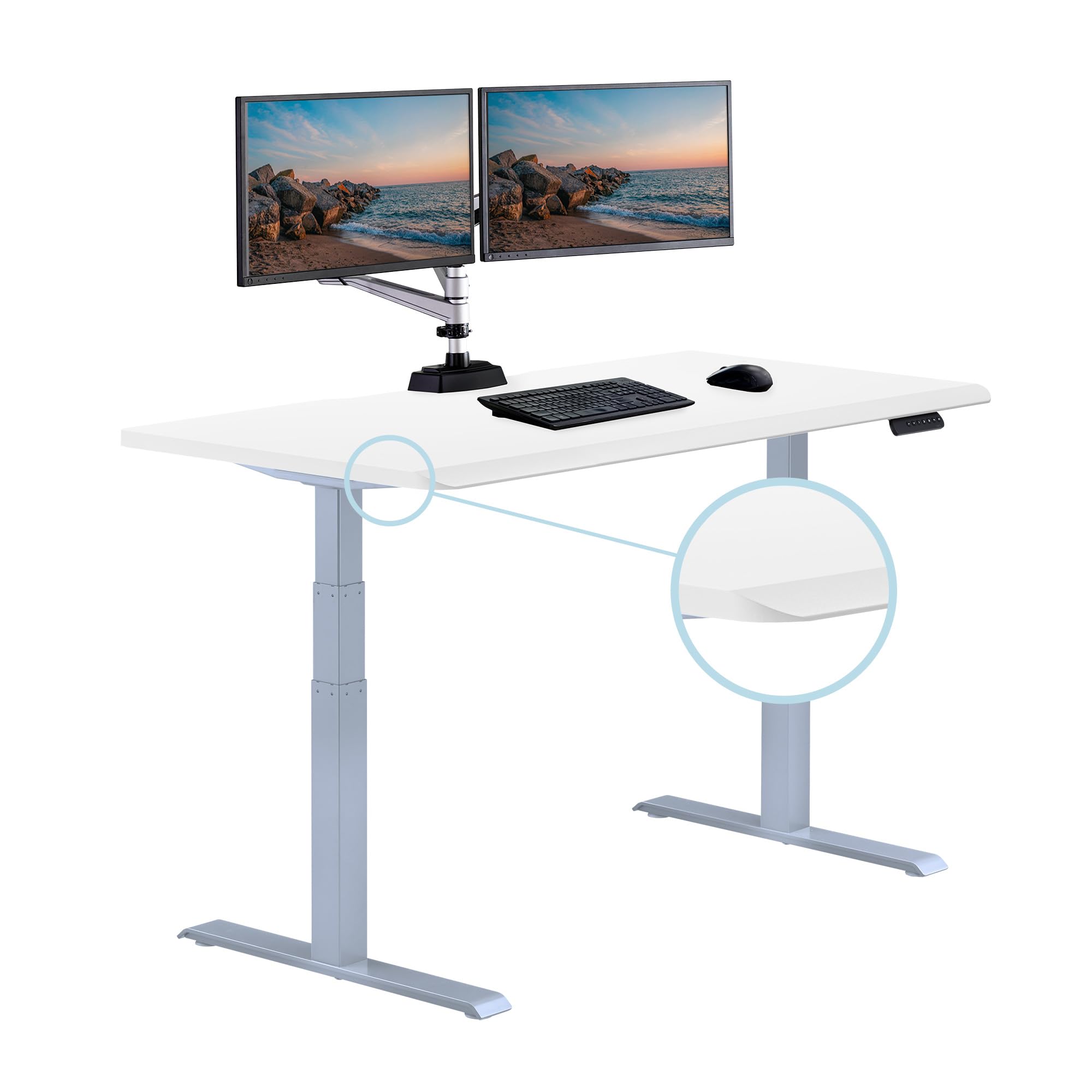 Vari ComfortEdge Electric Stand Up Desk – 60×30 White Electric Standing Desk, Sloped Ergonomic Front Edge- Perfect Work, Gaming, Writing- Stable