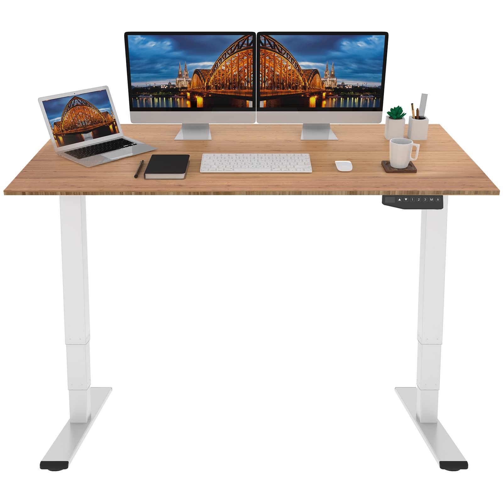 FLEXISPOT Pro 3 Stages Dual Motor Bamboo 60×30 Inch Electric Standing Desk Whole-Piece Board Adjustable Height Desk Electric Stand Up Desk Sit Stand