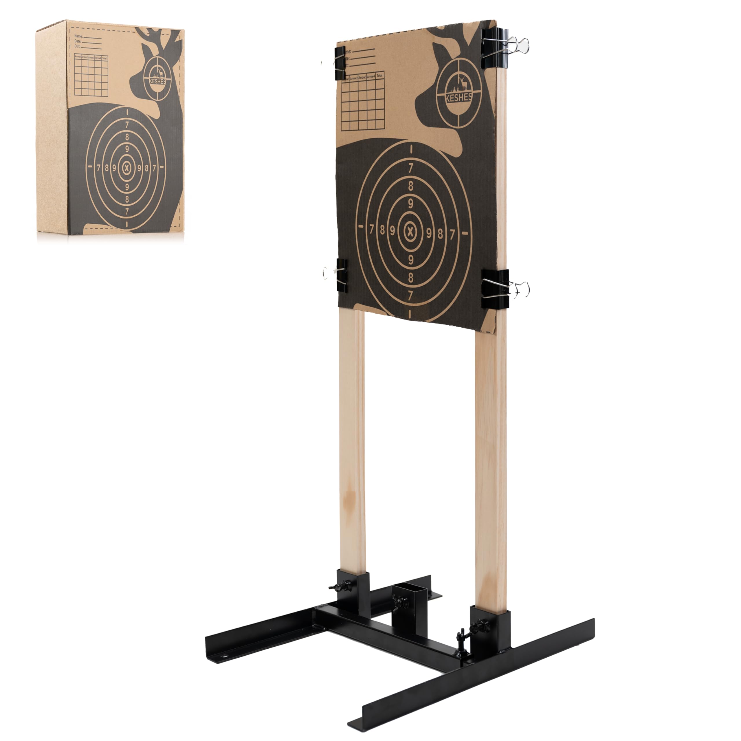 Keshes Target Stand Base – for Paper Target Sheet Archery Shooting & Cardboard Targets – Includes H Shape Base, Cardboard Target Box Cutout, Ground