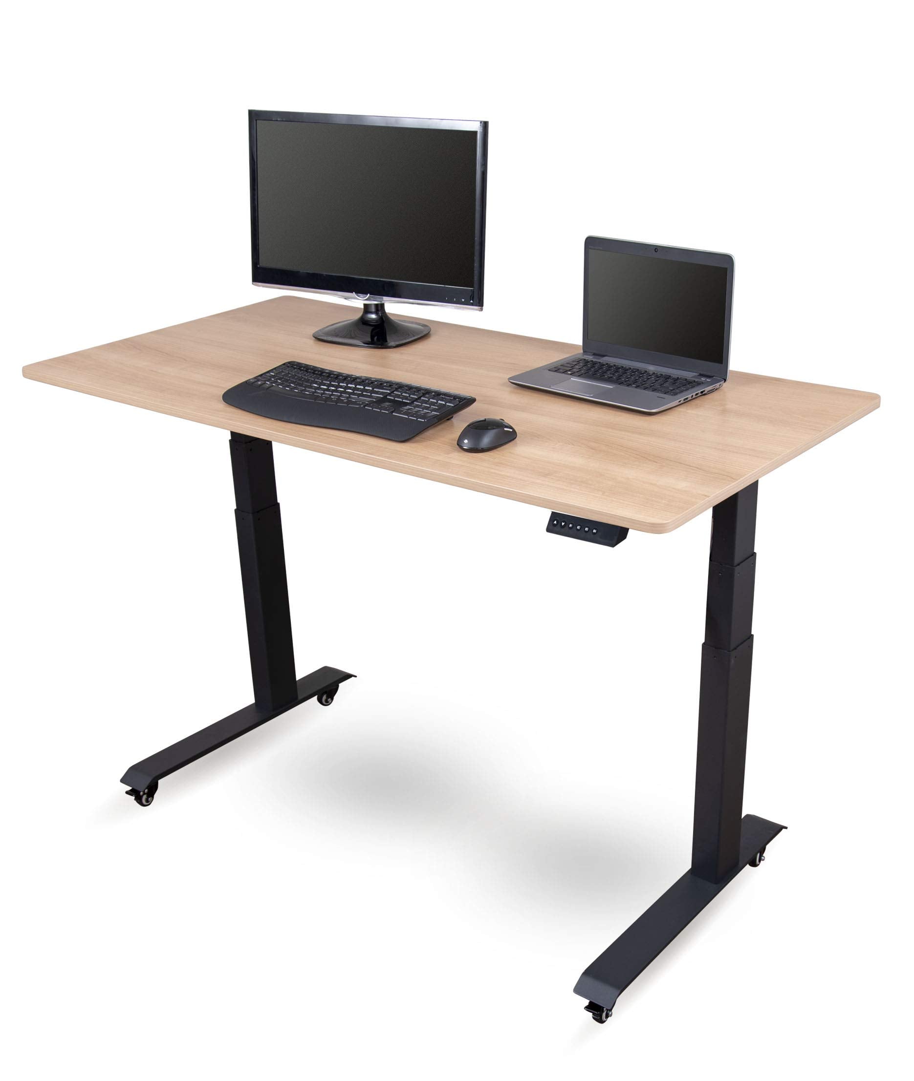 Stand Up Desk Store Electric Adjustable Height Standing Desk with Programmable Memory (Charcoal Frame/Natural Walnut Top, 60″ Wide)