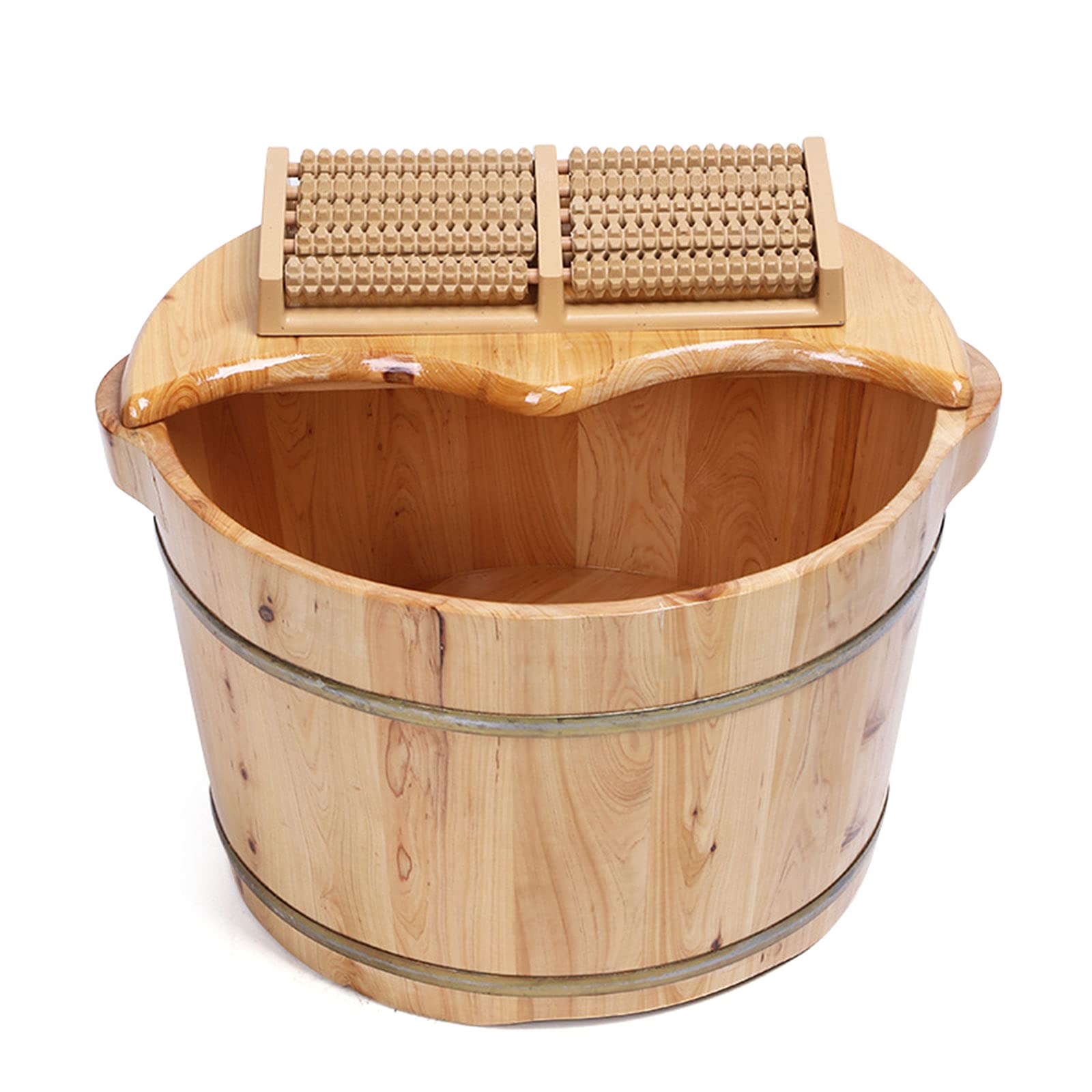 AngelcityCC Wood Foot Tub with Massager and lid, Solid Wood Handmade Wooden Foot Basin Set for Soaking Feet Spa Foot Care