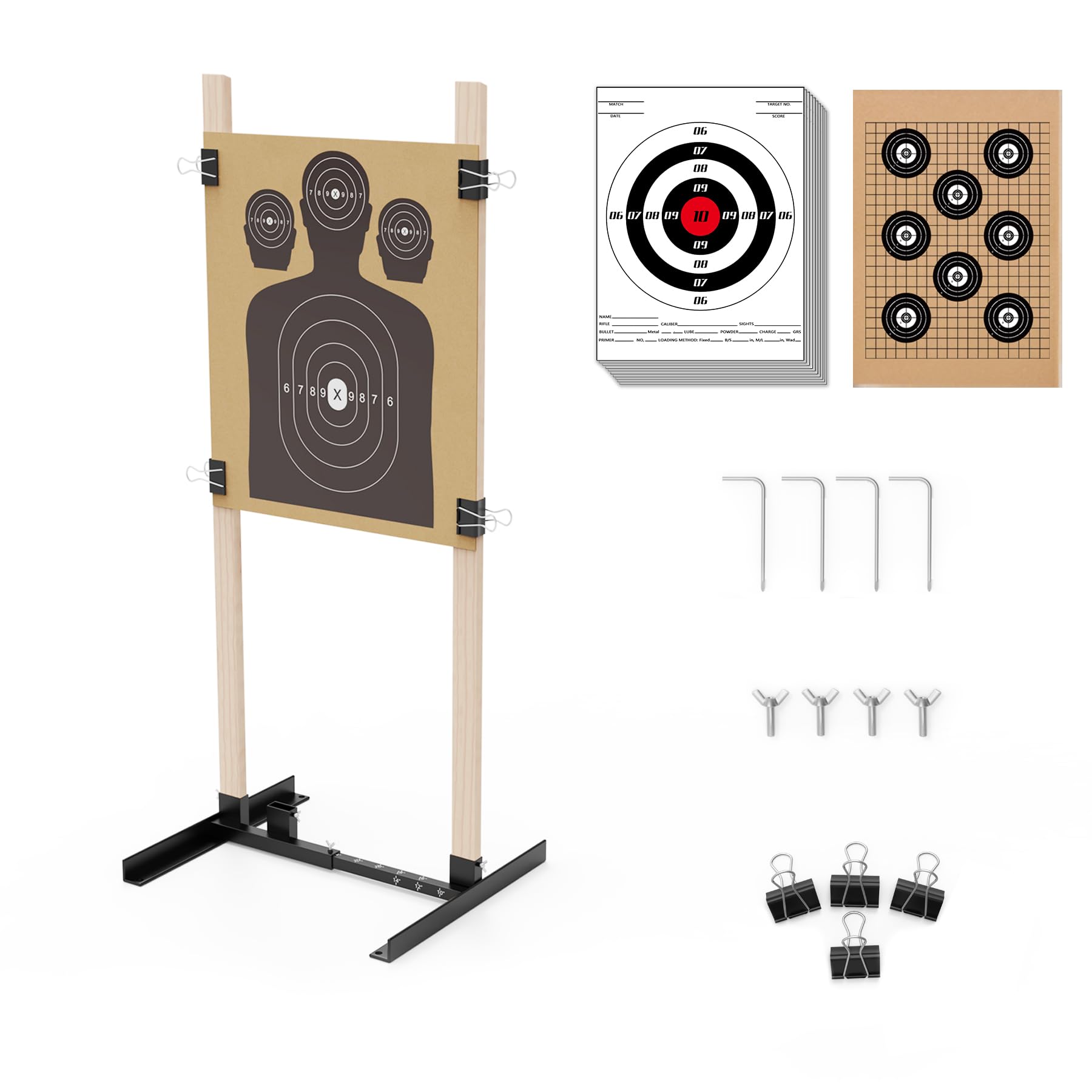 KNINE OUTDOORS Shooting Target Stand for Outdoors, Durable Paper Target Holder with Stable Adjustable Base for Paper Shooting Targets Cardboard