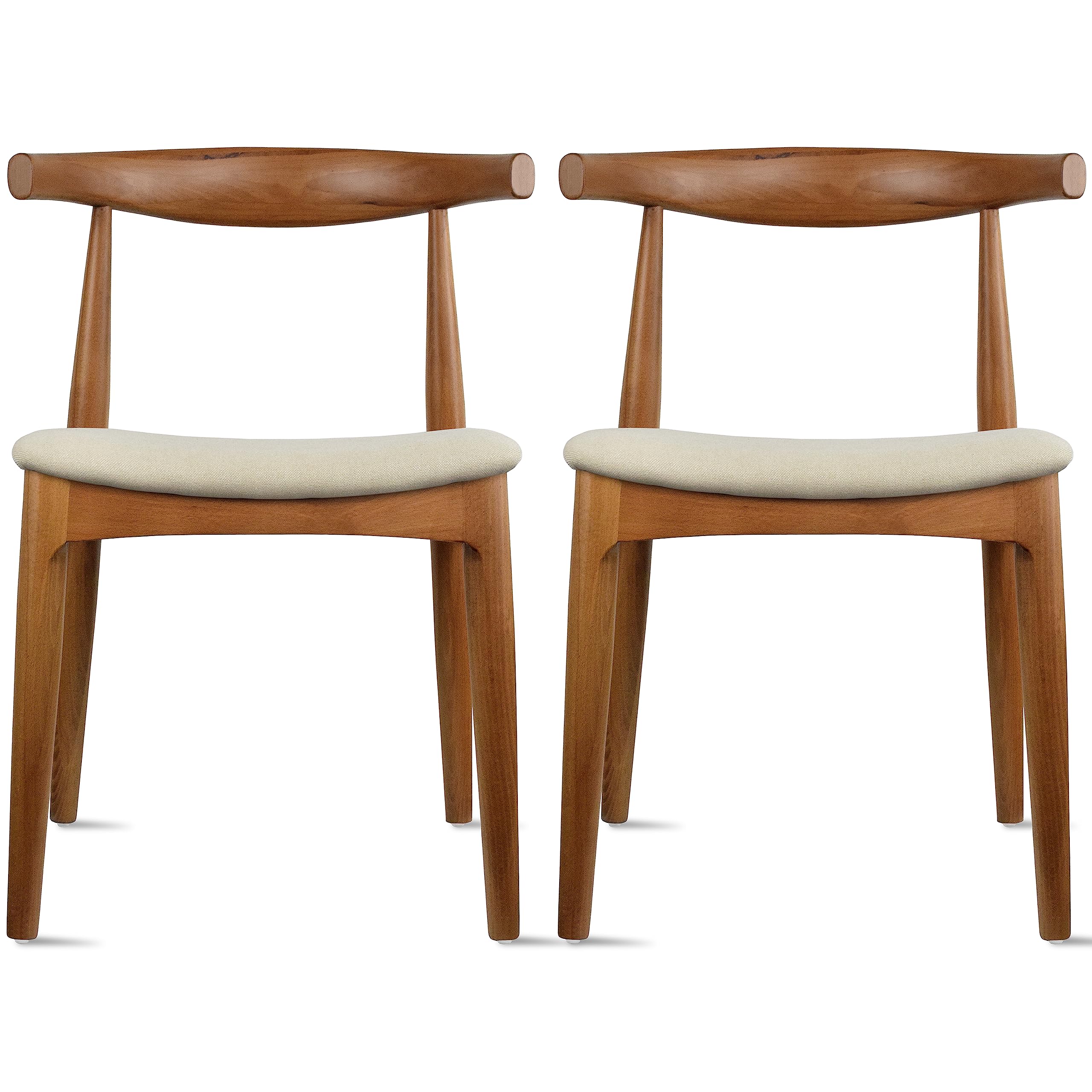 2xhome Set of 2 Contemporary Farmhouse Real Solid Wood Cushion Seat Dining Chairs Elbow Side Chair (Espresso-Beige Seat)