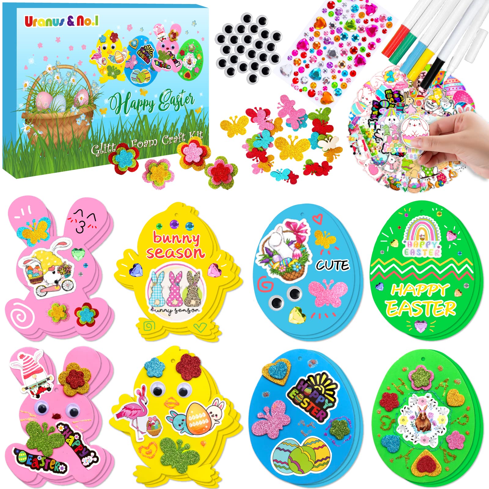 322pcs Easter Foam Stickers Set, Rabbit Chick Egg Arts and Crafts Kits for Kids, DIY Craft Supplies for Home Classroom Activities, Ideal Gifts for