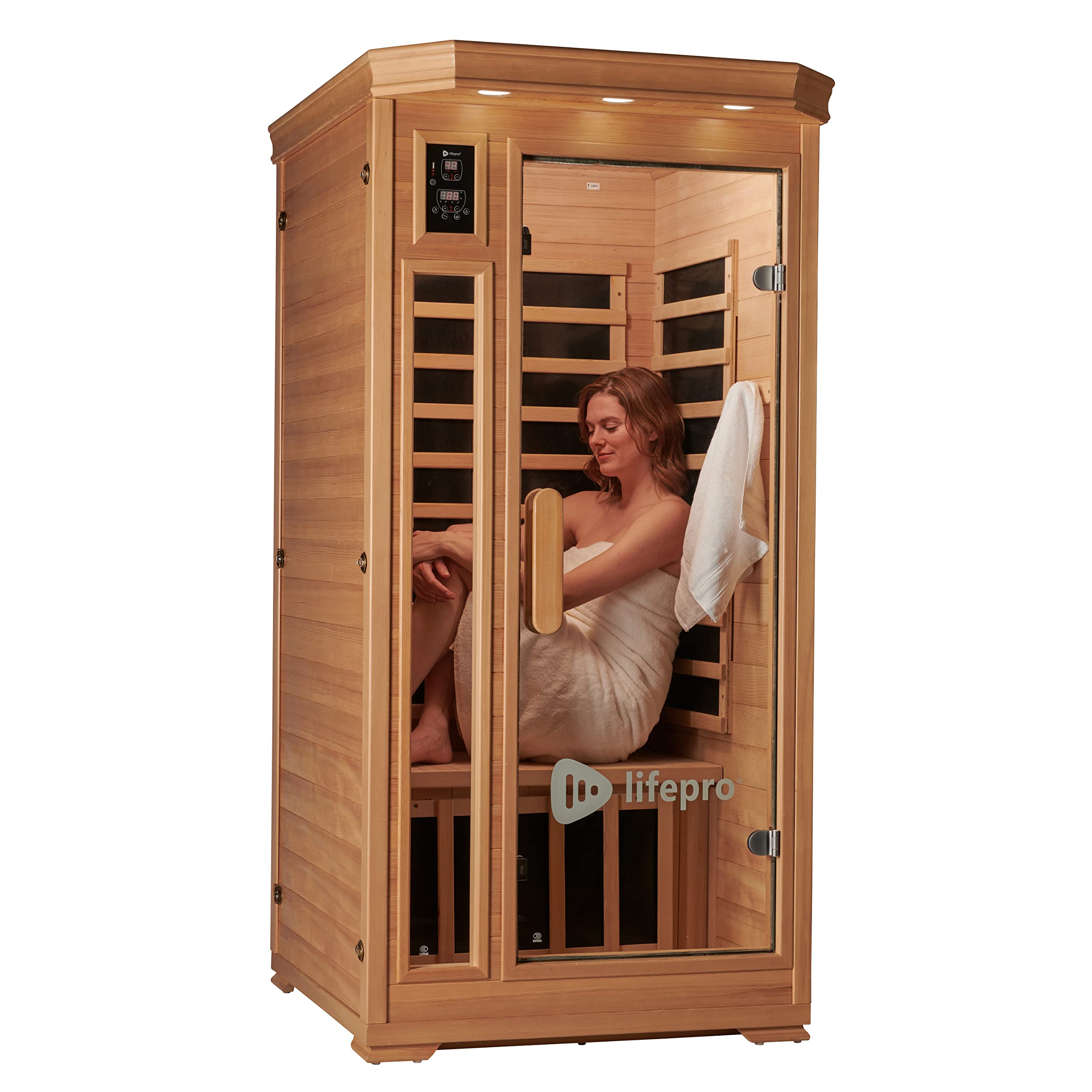 LifePro 1 Person Far Infrared Sauna for Home – Home Sauna, Tempered Glass Door, Oxygen Ionizer, & 7 Chromotherapy Lights for Indoor Sauna – Canadian