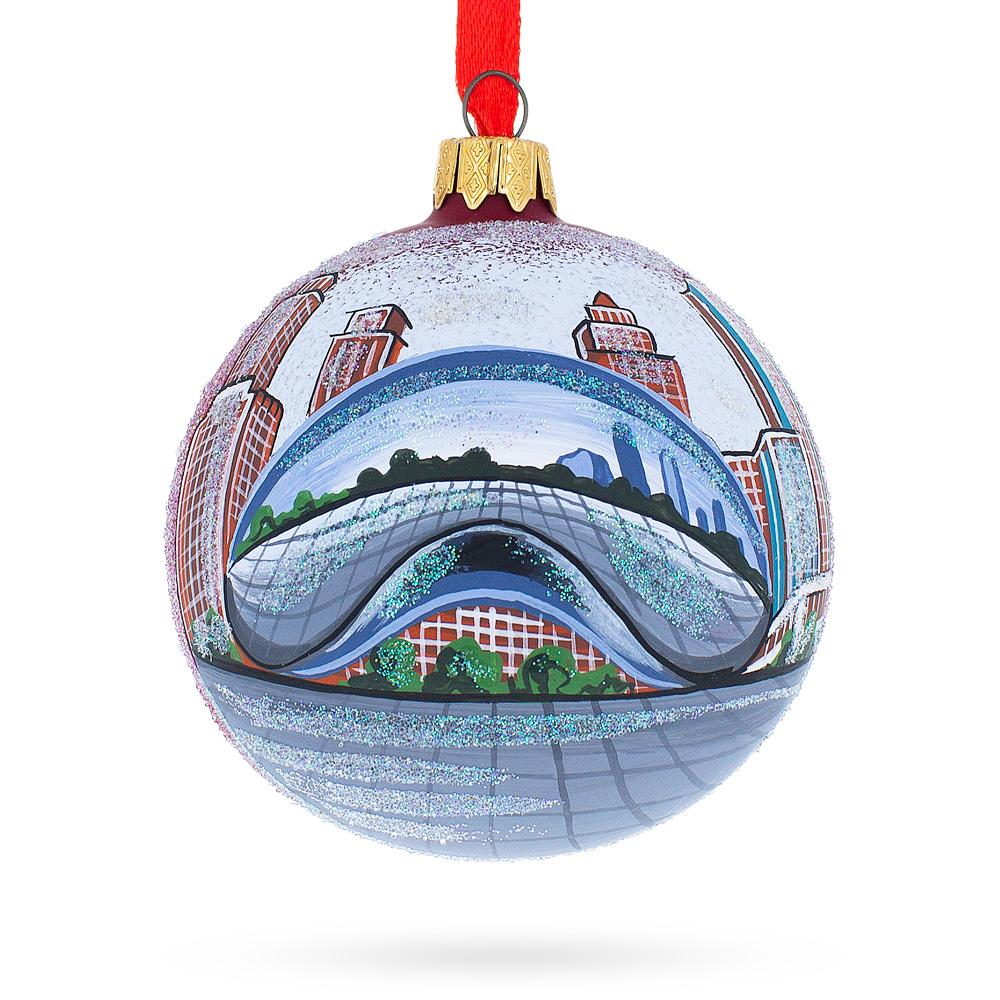 Chicago Cityscape Reflections Glass Ball Christmas Ornament 3.25 Inches