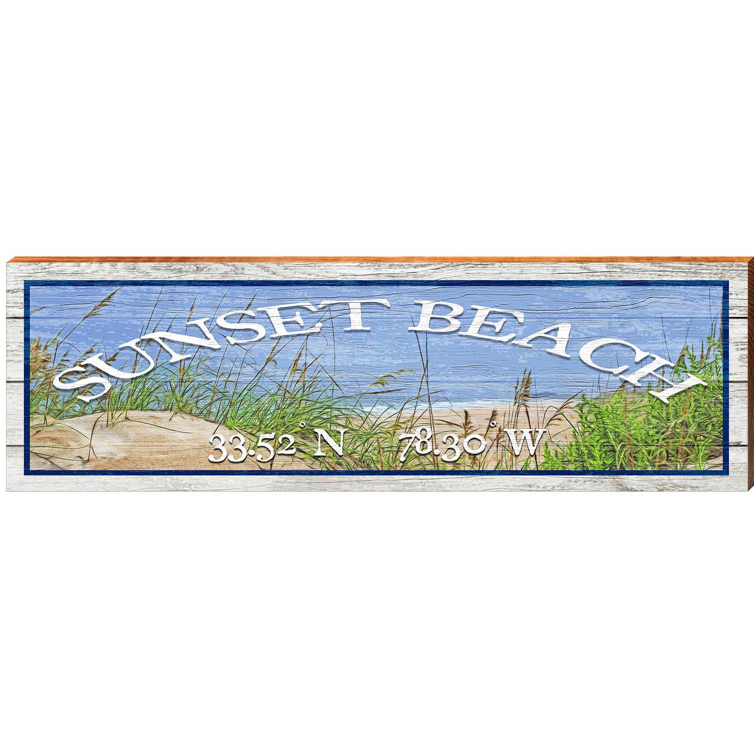 Sunset Beach Sand Dunes Latitude Longitude | Wall Art Print on Real Wood