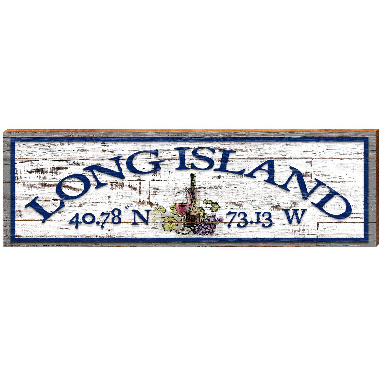 Long Island Wine White Shabby Latitude Longitude | Wall Art Print on Real Wood