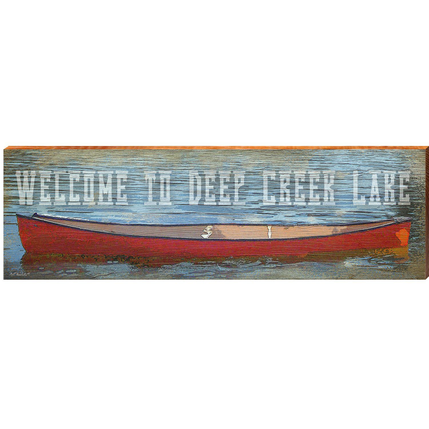 Welcome to Deep Creek Lake Red Canoe | Wall Art Print on Real Wood