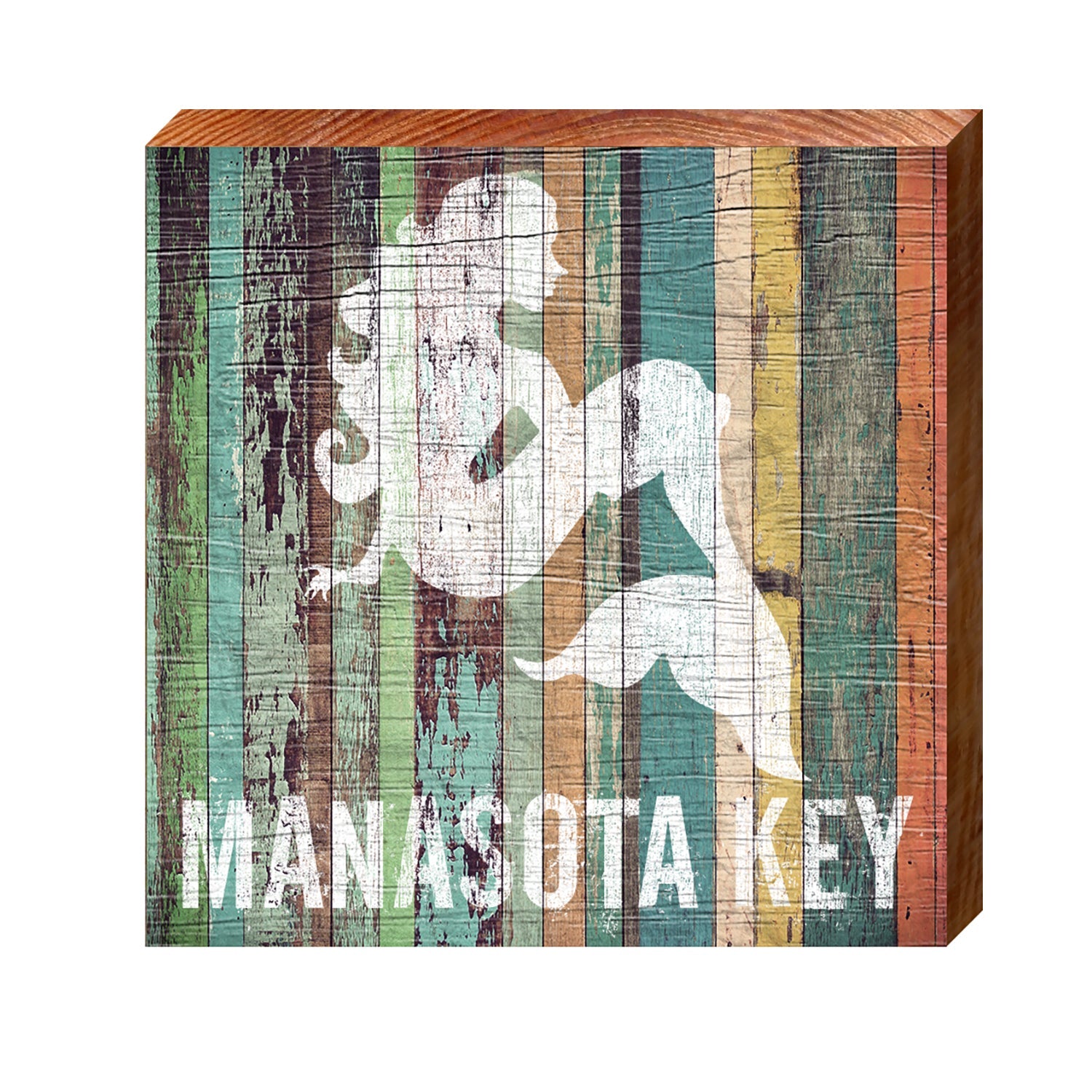 Manasota Key Mermaid Orange Boards | Real Wood Art Print