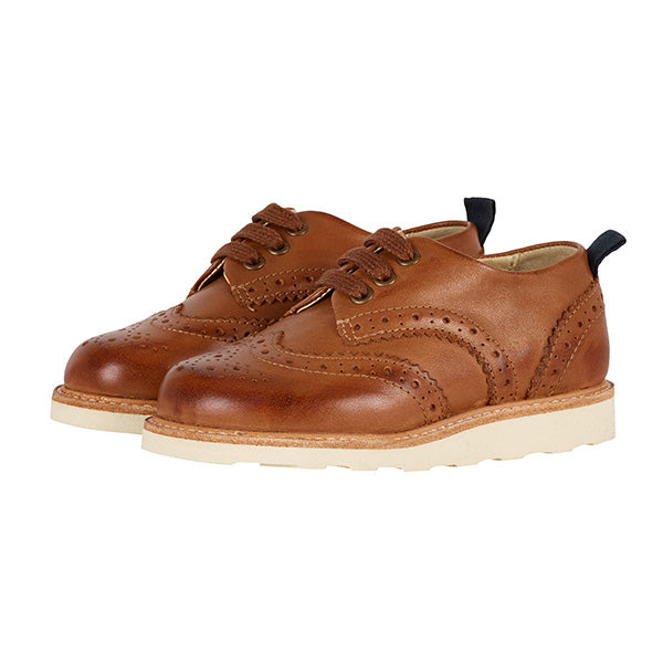 Brando Brogue Kids Shoe Tan Burnished Leather