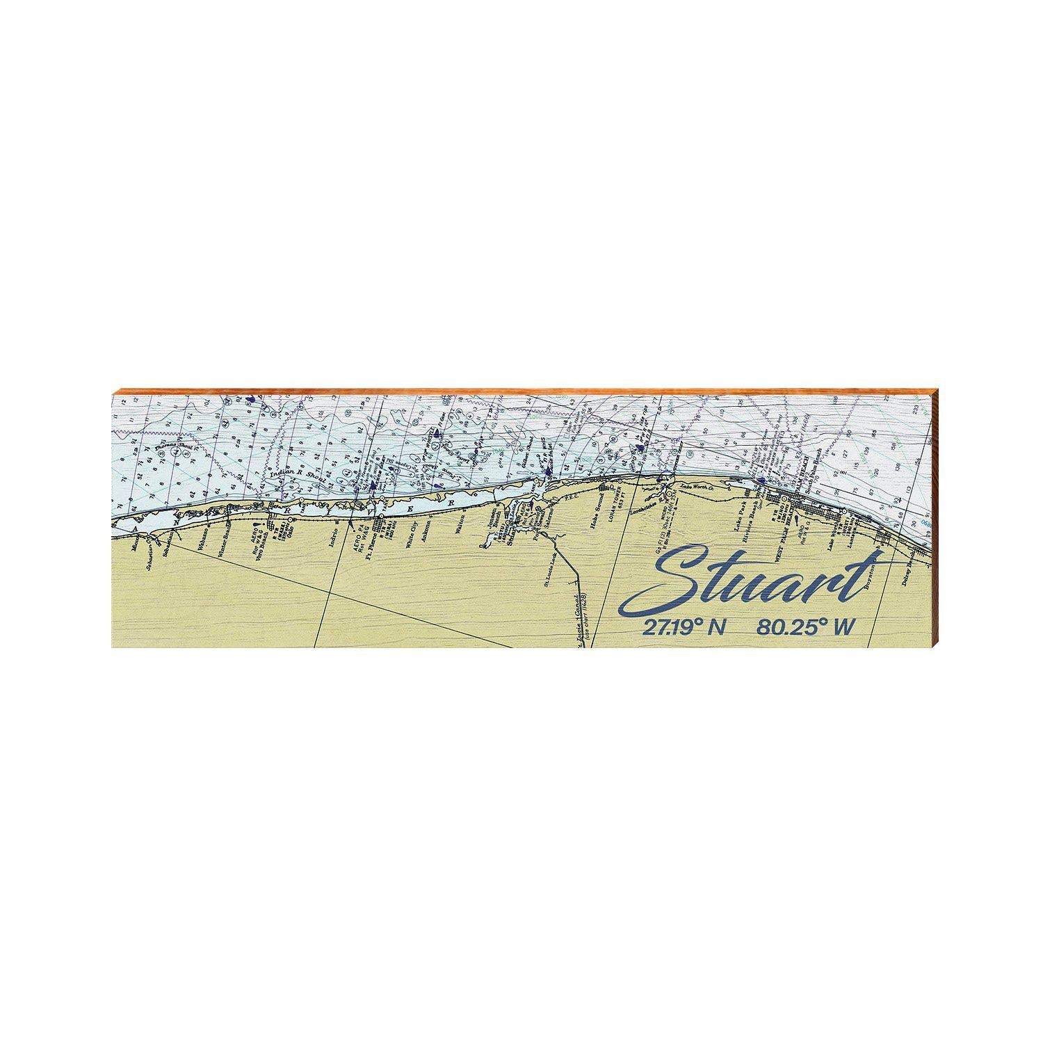 Stuart, Florida Latitude Longitude Wooden Sign | Wall Art Print on Real Wood