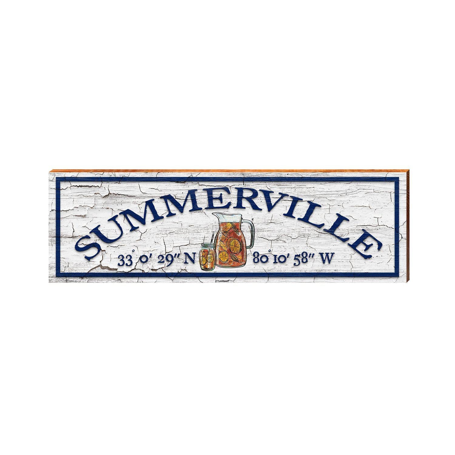 Summerville Sweet Tea White Latitude Longitude | Wall Art Print on Real Wood