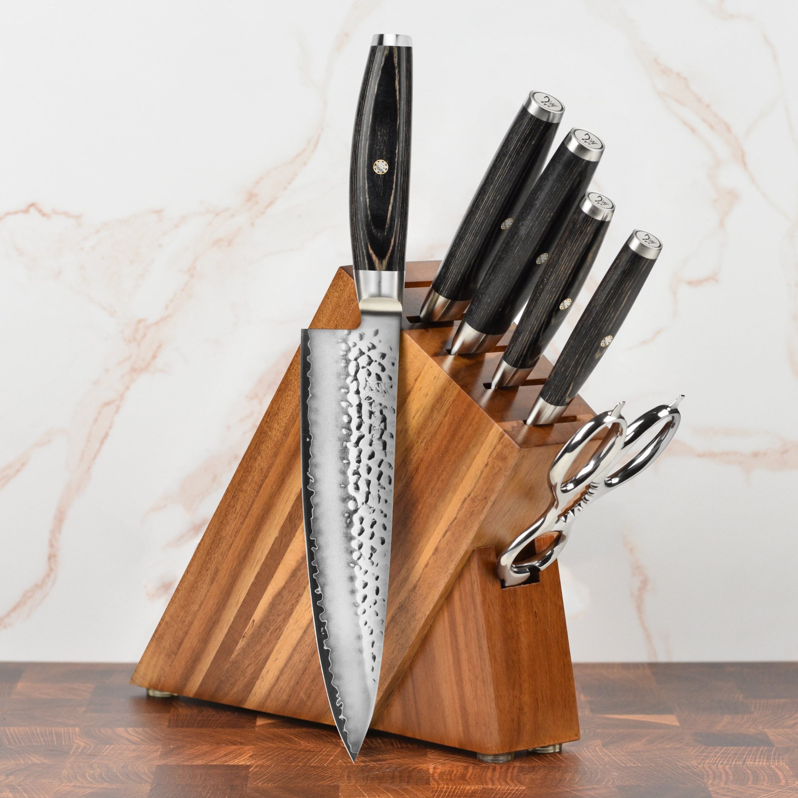 Yaxell Ketu SG2 7 Piece Acacia Slim Knife Block Set