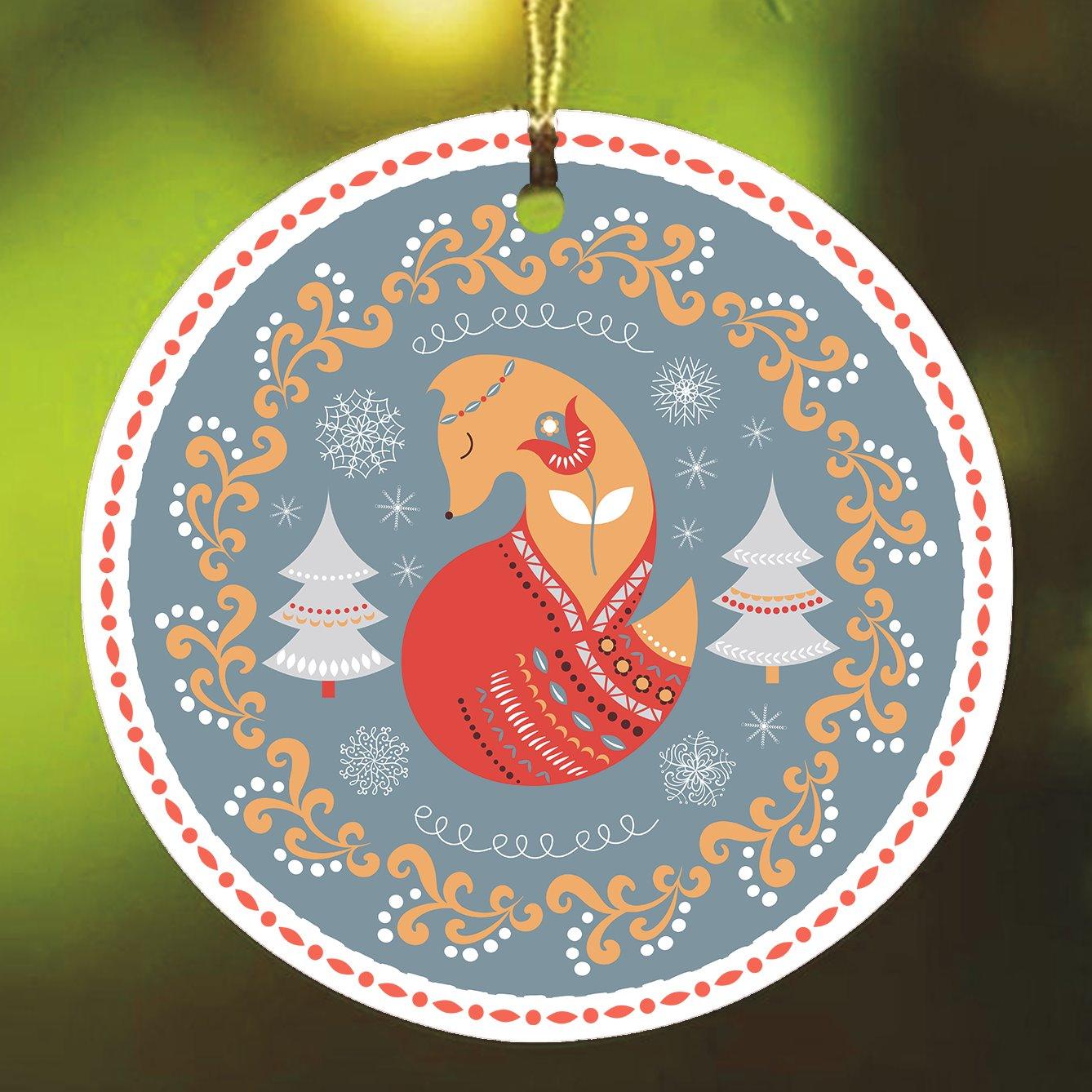 Ethnic Fox Scandinavian Folk Style Christmas Ornament