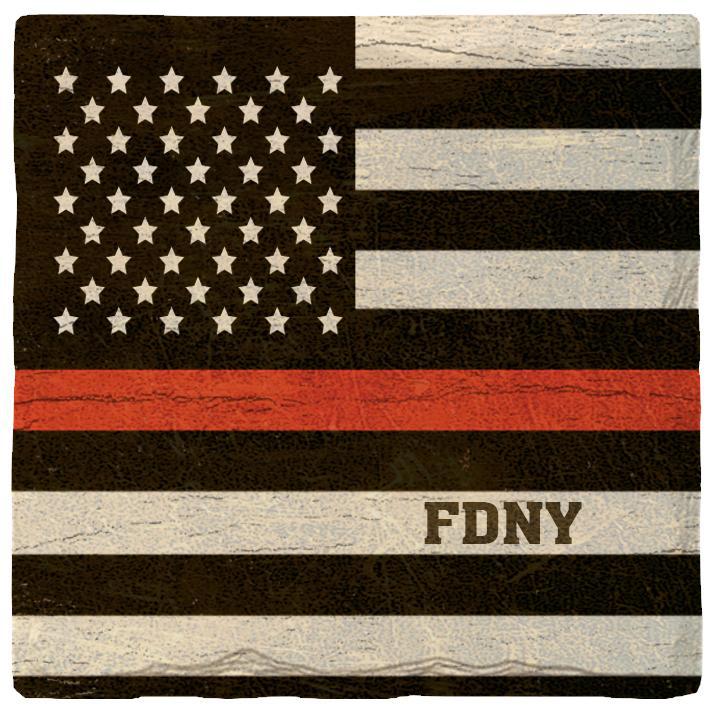 FDNY Flag Coaster Set | Absorbent Ridged Ceramic | Cork Backing