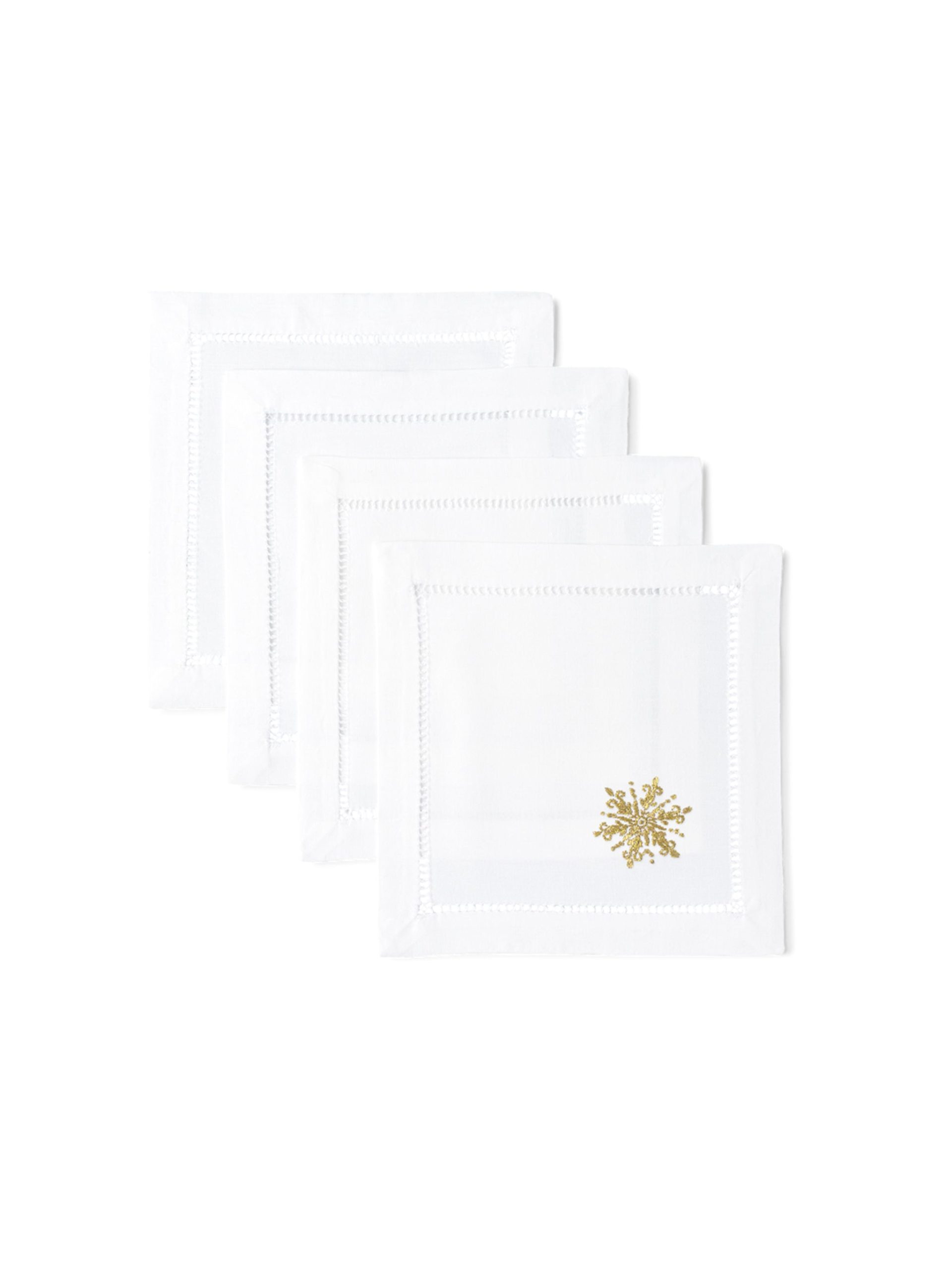 Embroidered Gold Snowflake Cocktail Napkin Set