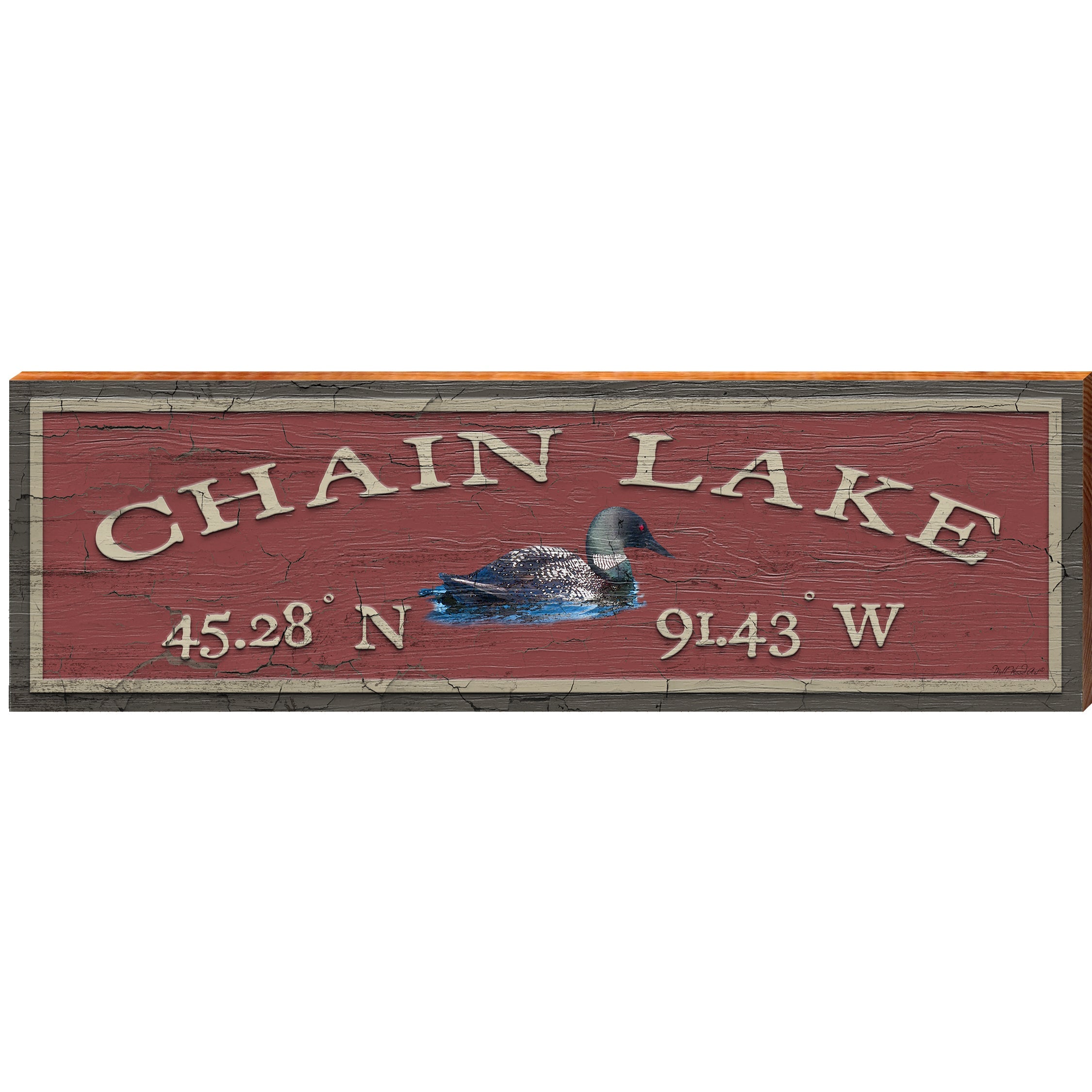 Chain Lake Latitude Longitude Sign | Wall Art Print on Real Wood