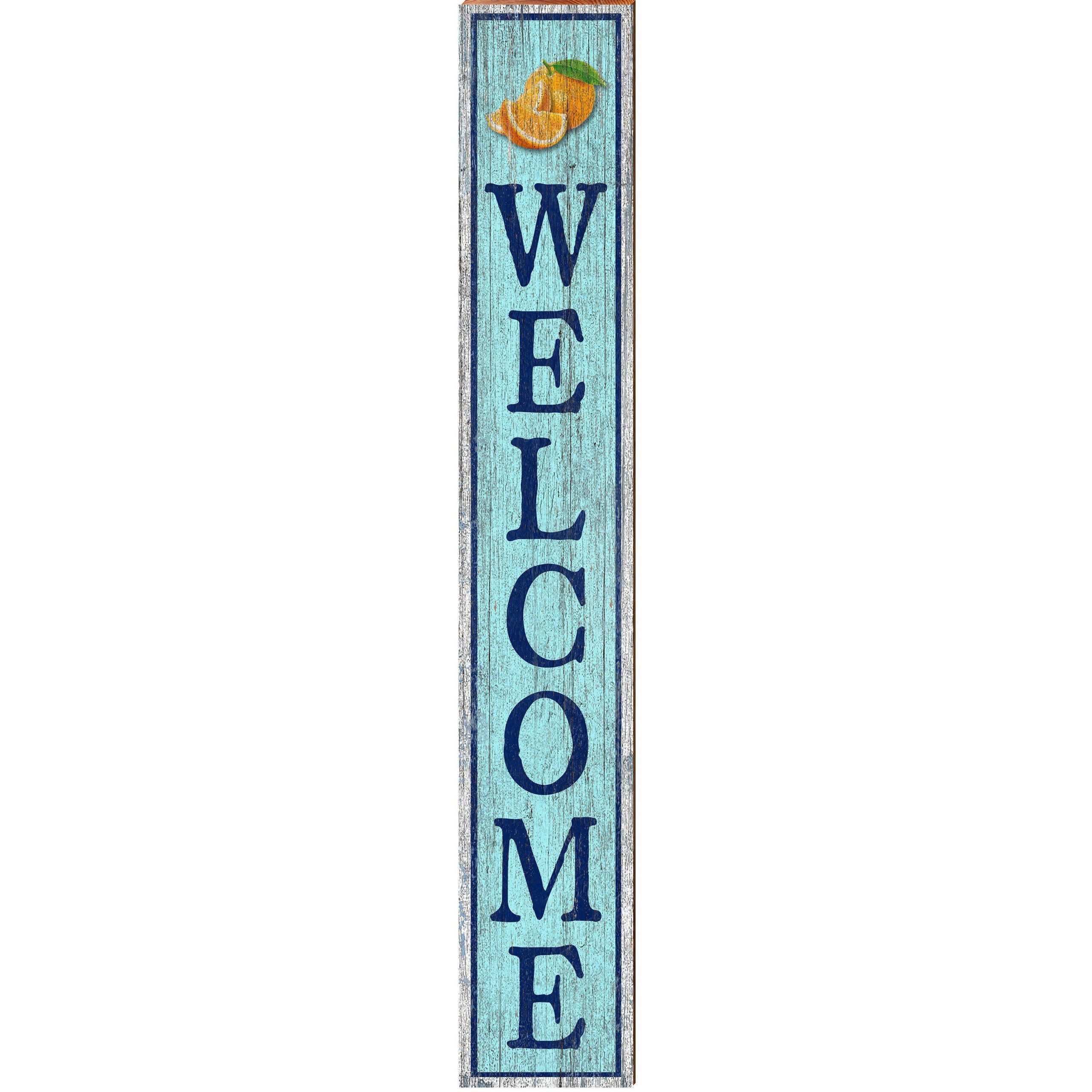 Welcome Oranges Blue Sign | Wall Art Print on Real Wood