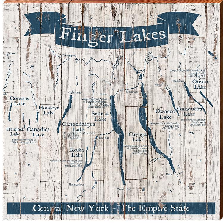 Finger Lakes, New York Map Wooden Sign | Wall Art Print on Real Wood