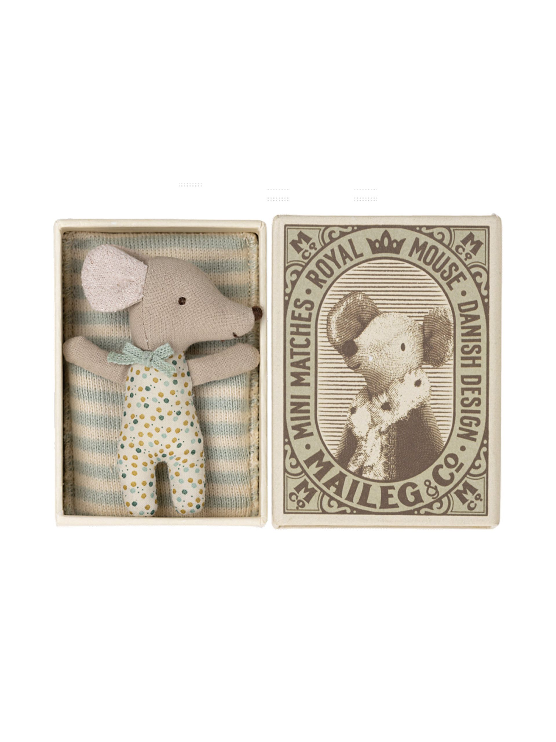 Maileg Sleepy Wakey Baby Mouse in Matchbox