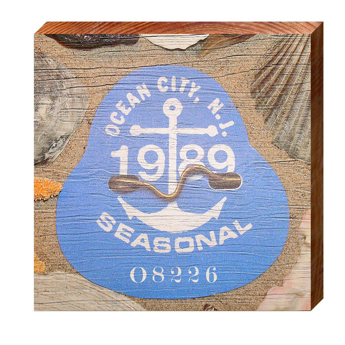 Ocean City, New Jersey 1989 Beach Tag Art | Wall Art Print on Real Wood