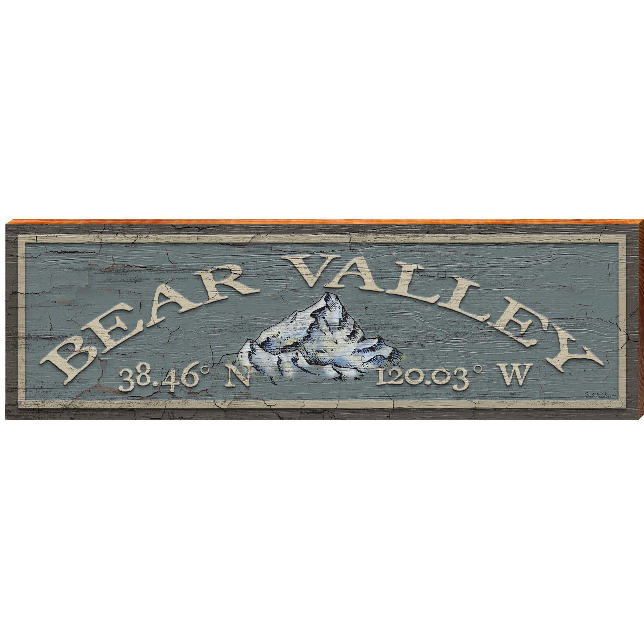 Bear Valley Mountain Peak Green Latitude Longitude OUT3 | Wall Art Print on Real Wood