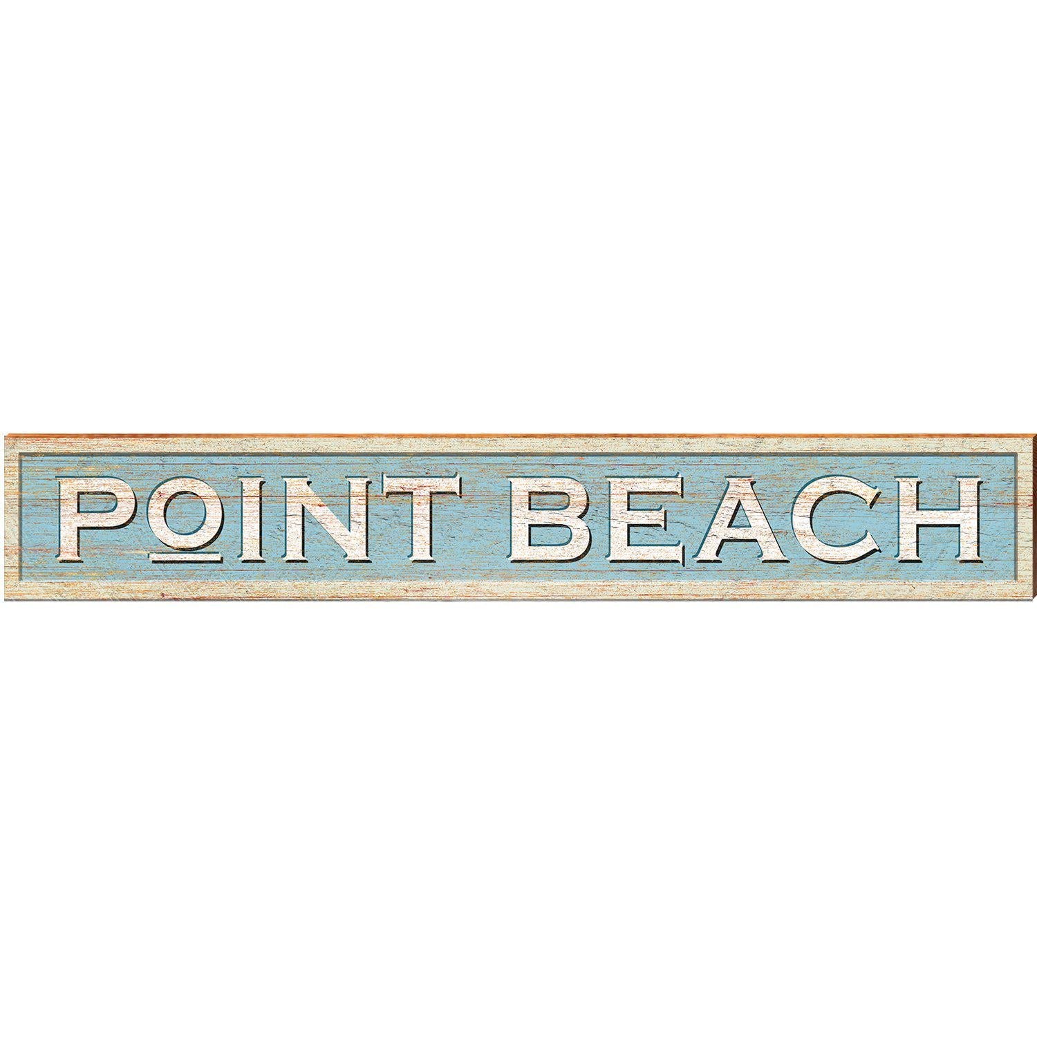 Point Beach Coastal Blue Sign | Wall Art Print on Real Wood