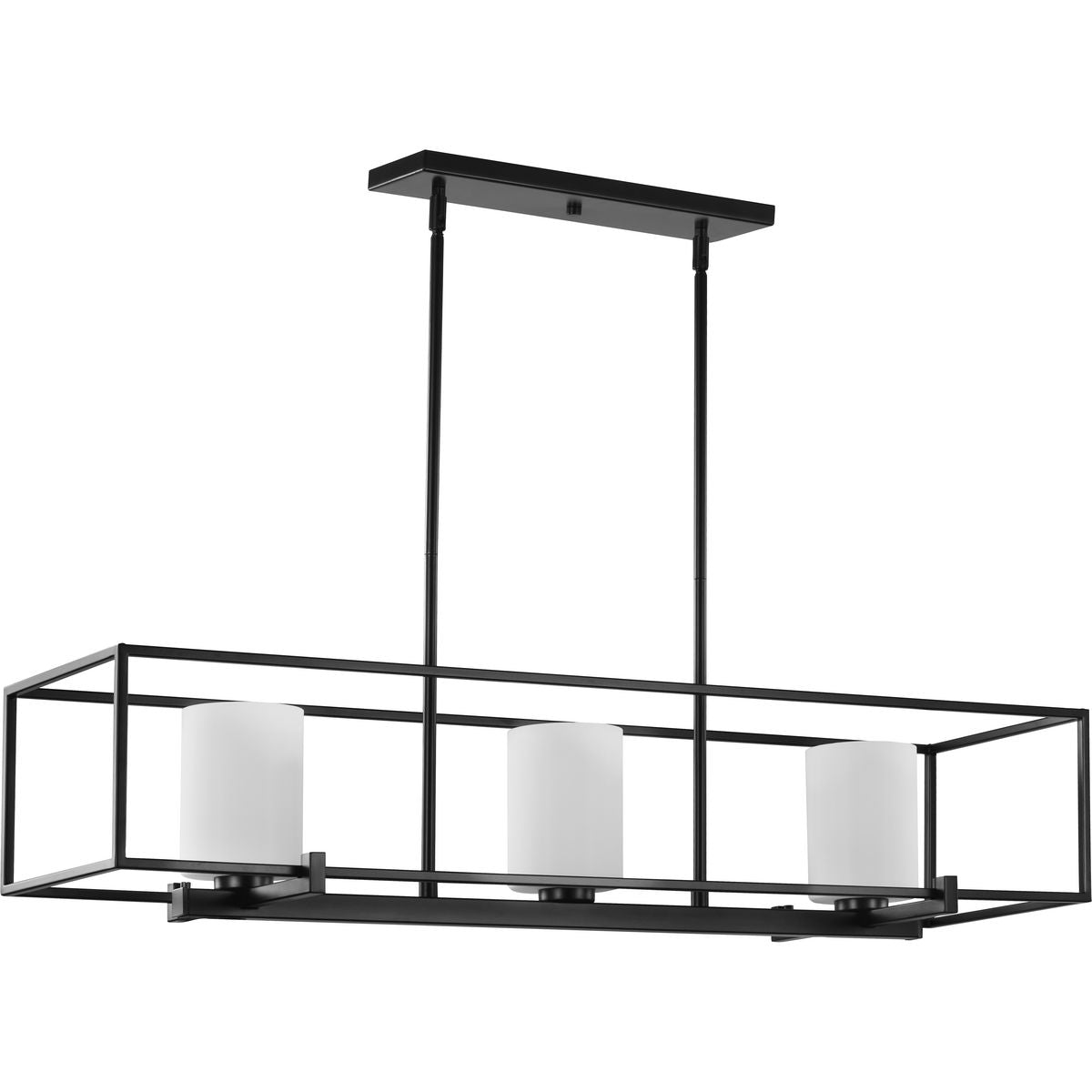 PROGRESS LIGHTING P400225-031 Chadwick Collection Three-Light Matte Black Etched Opal Glass Modern Linear Chandelier Light in Matte Black