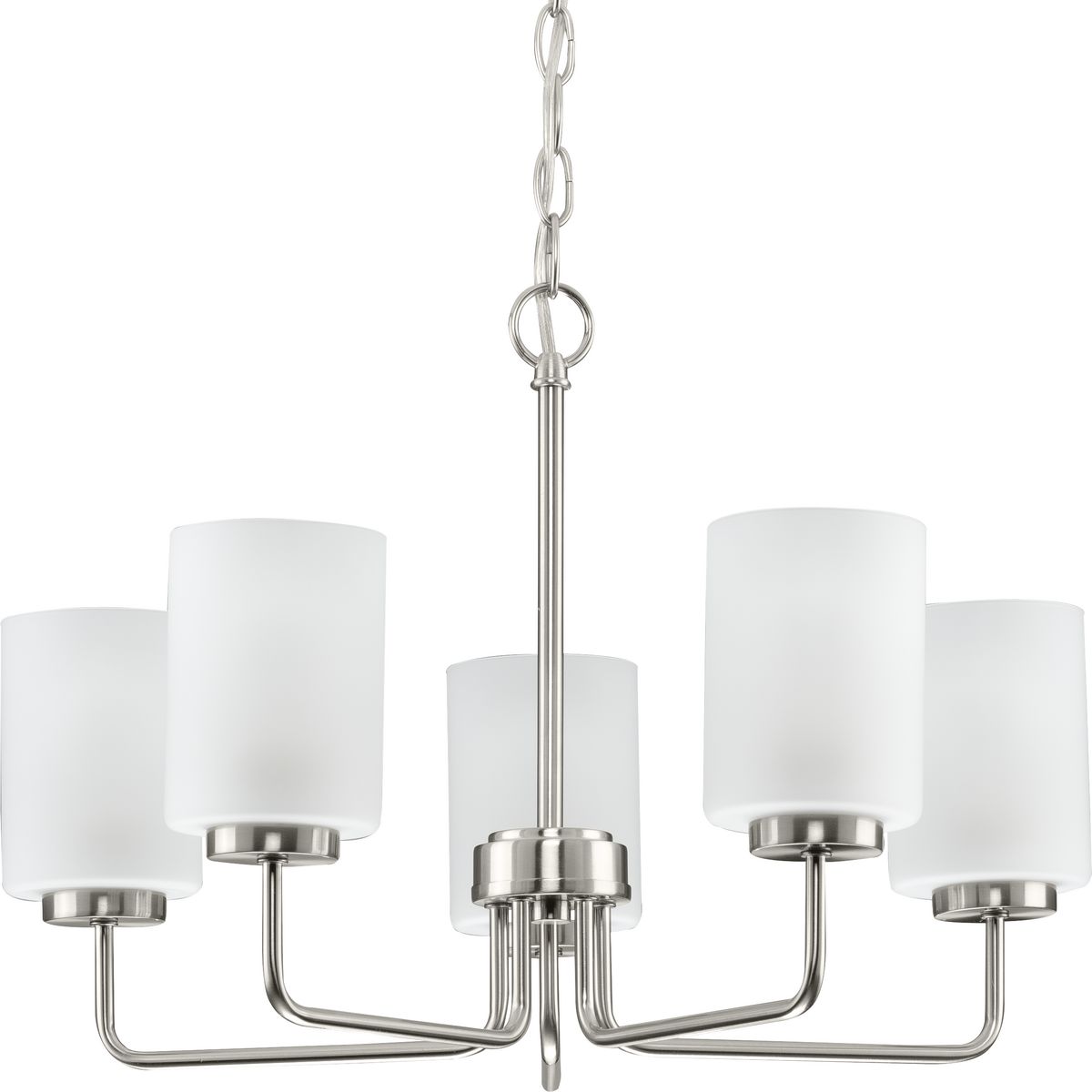 PROGRESS LIGHTING P400275-009 Merry Collection Five-Light Brushed Nickel and Etched Glass Transitional Style Chandelier Light in Brushed Nickel