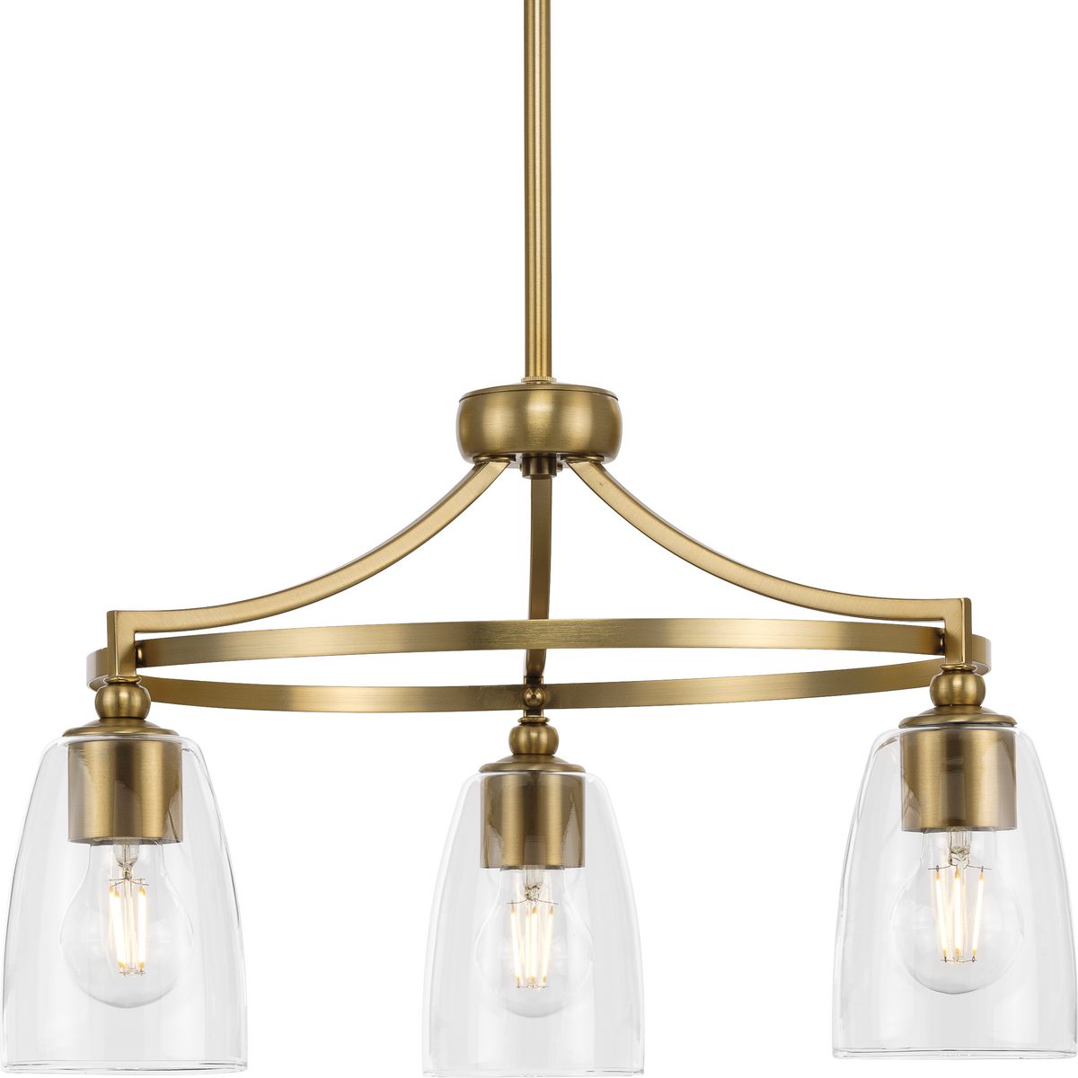 PROGRESS LIGHTING P400295-109 Parkhurst Collection Three-Light New Traditional Brushed Bronze Clear Glass Chandelier Light in Brushed Bronze