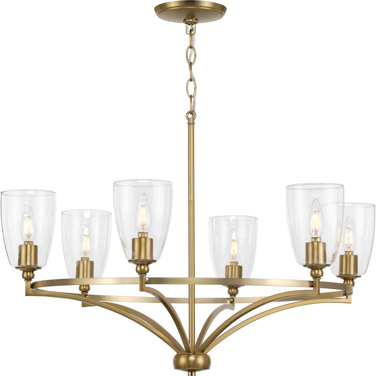 PROGRESS LIGHTING P400297-109 Parkhurst Collection Six-Light New Traditional Brushed Bronze Clear Glass Chandelier Light in Brushed Bronze