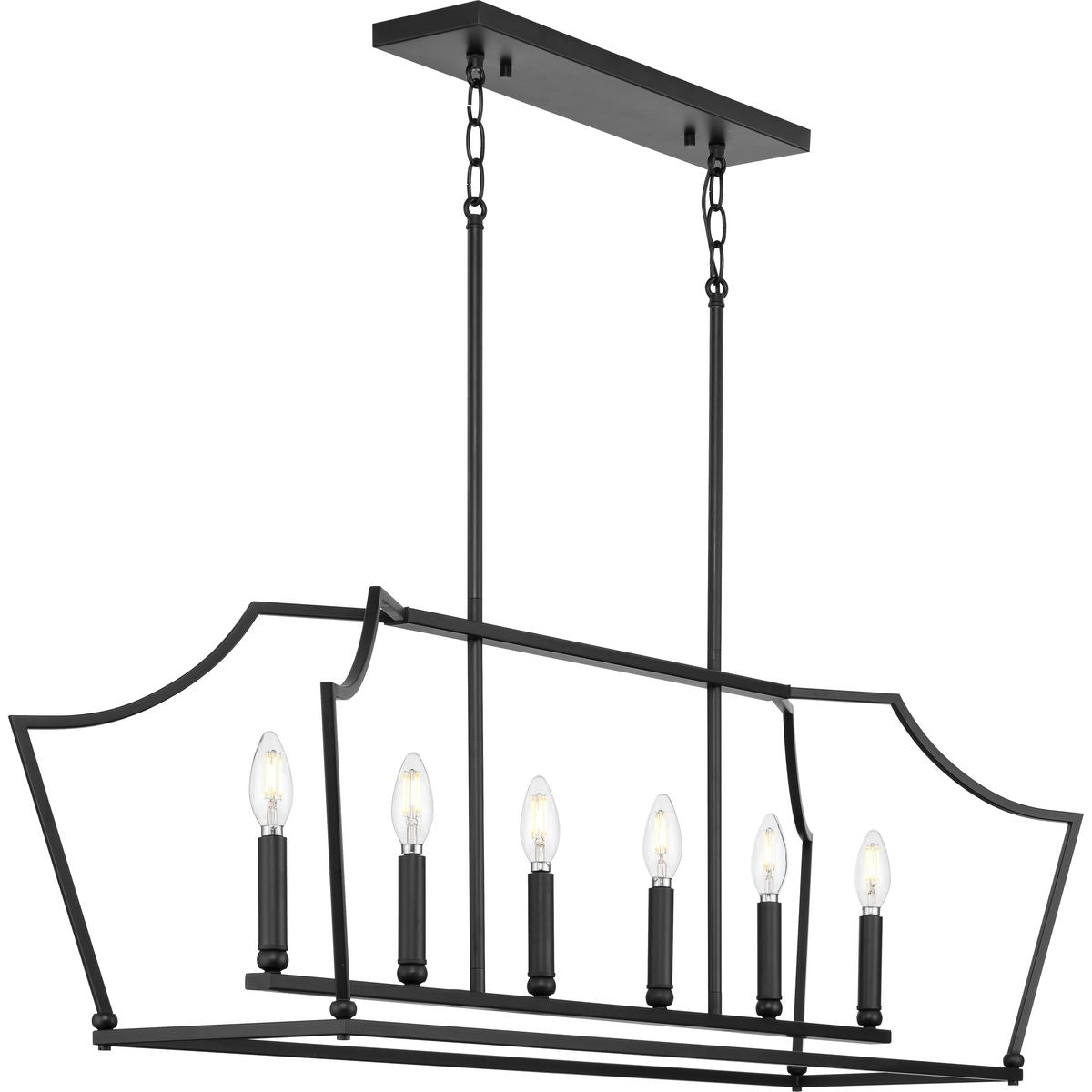 PROGRESS LIGHTING P400300-31M Parkhurst Collection Six-Light New Traditional Matte Black Linear Island Chandelier Light in Matte Black