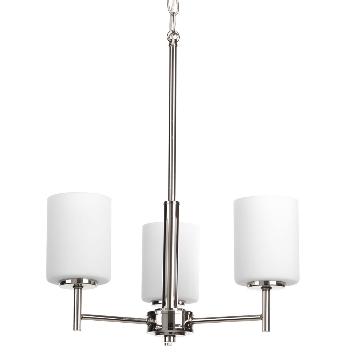 PROGRESS LIGHTING P4318-104 Replay Collection Three-Light Polished Nickel Etched White Glass Modern Chandelier Light in Polished Nickel