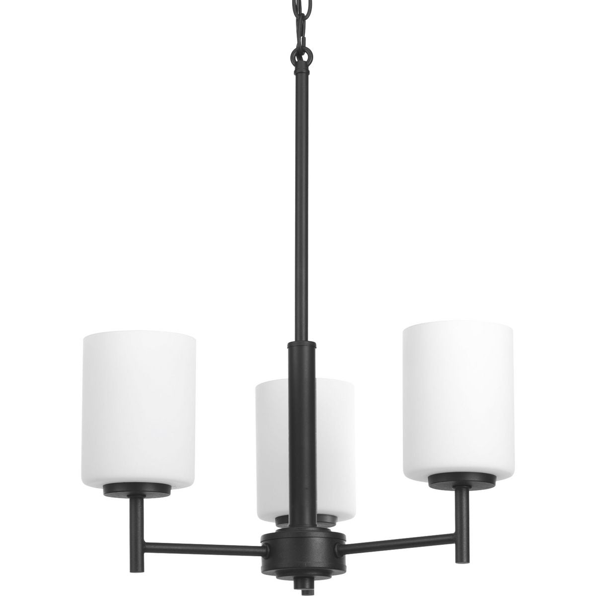 PROGRESS LIGHTING P4318-31 Replay Collection Three-Light Textured Black Etched White Glass Modern Chandelier Light in Textured Black