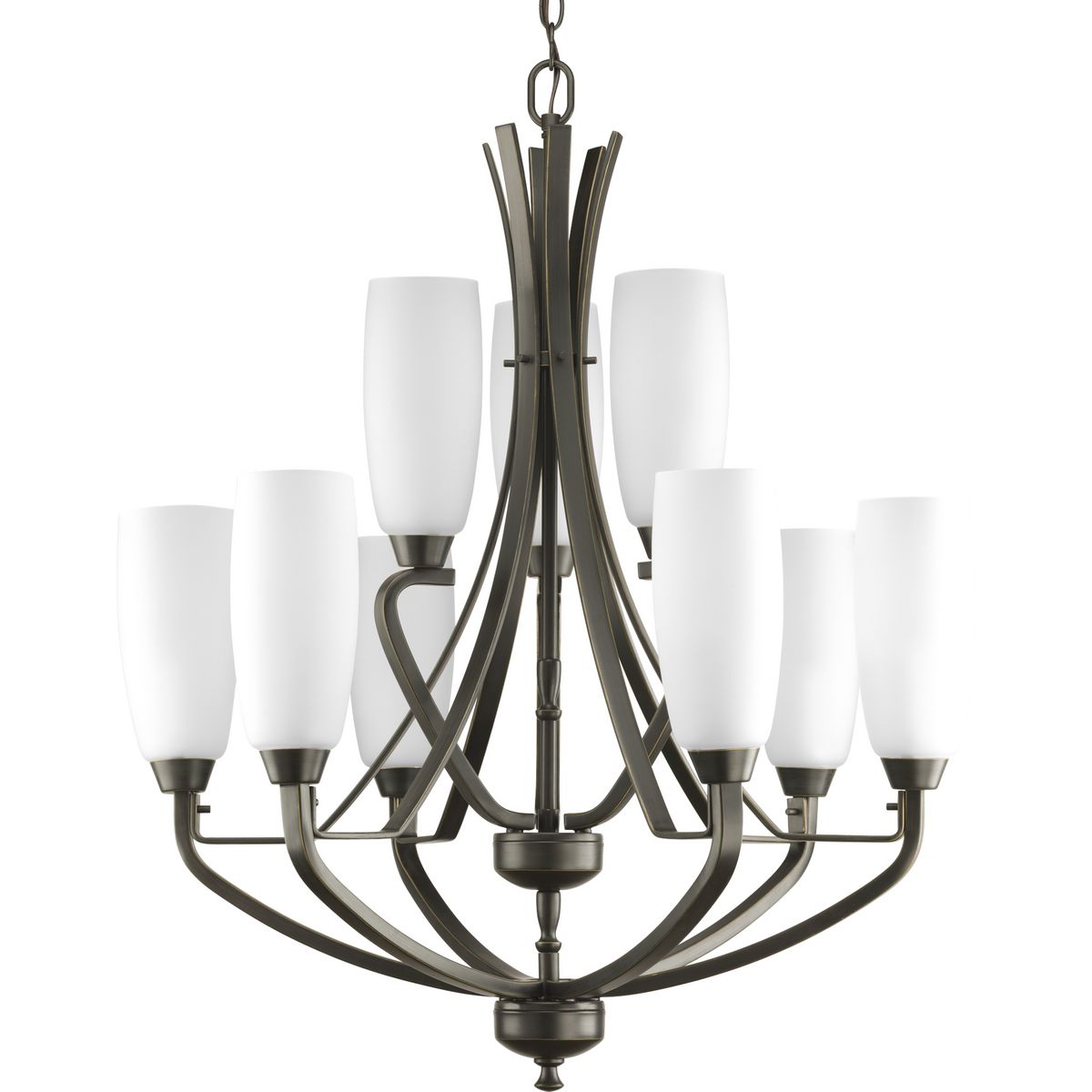 PROGRESS LIGHTING P4439-20 Wisten Collection Nine-Light Antique Bronze Etched Glass Modern Chandelier Light in Antique Bronze