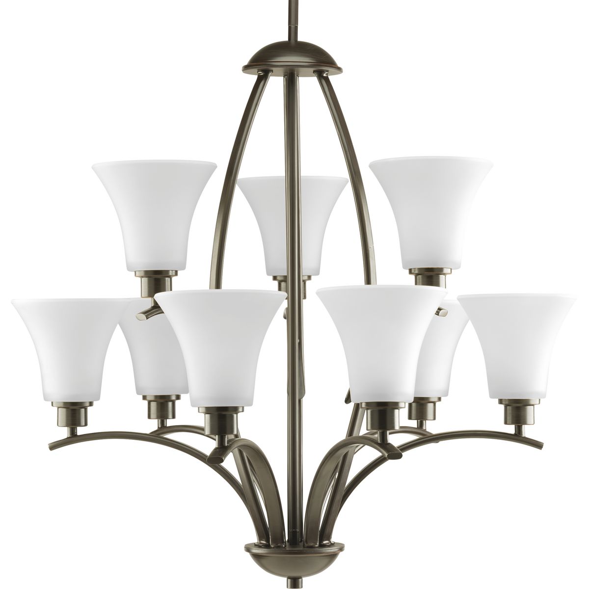 PROGRESS LIGHTING P4492-20W Joy Collection Nine-Light Antique Bronze Etched White Glass Traditional Chandelier Light in Antique Bronze