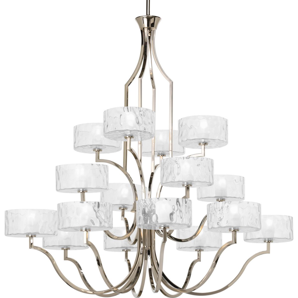 PROGRESS LIGHTING P4685-104WB Caress Collection Sixteen-Light Polished Nickel Clear Water Glass Luxe Chandelier Light in Polished Nickel