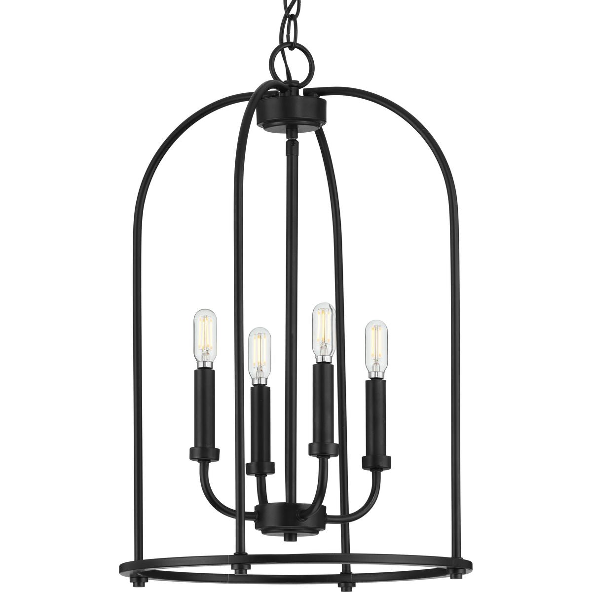 PROGRESS LIGHTING P500302-031 Leyden Collection Four-Light Matte Black Farmhouse Style Foyer Pendant Light in Matte Black