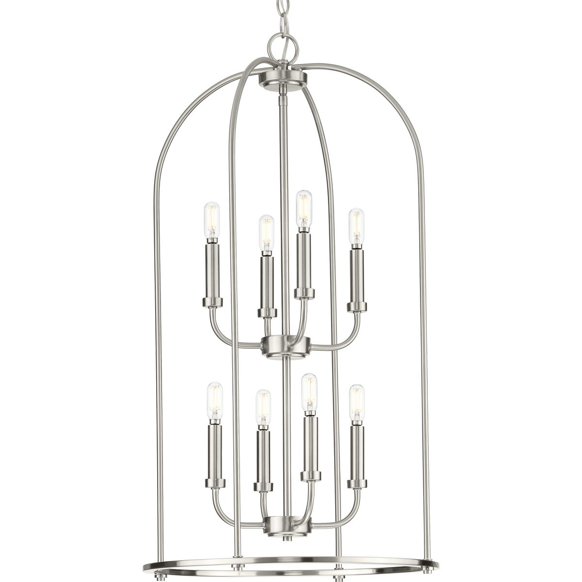 PROGRESS LIGHTING P500303-009 Leyden Collection Eight-Light Brushed Nickel Farmhouse Style Foyer Pendant Light in Brushed Nickel