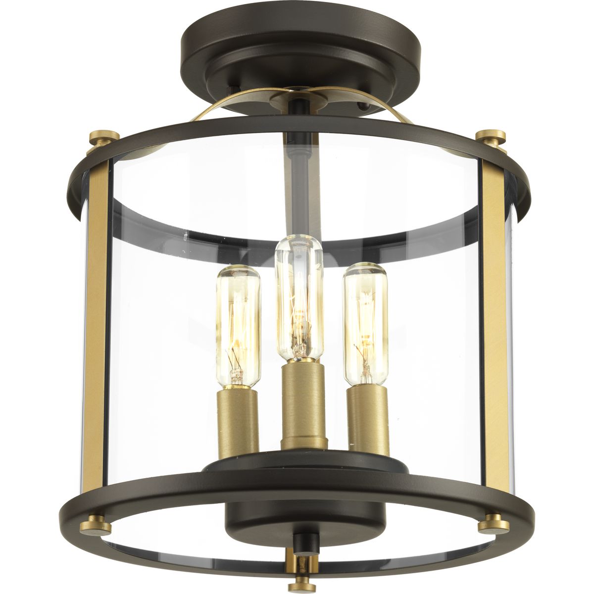 PROGRESS LIGHTING P550011-020 Squire Collection Three-Light Semi-Flush Convertible in Antique Bronze