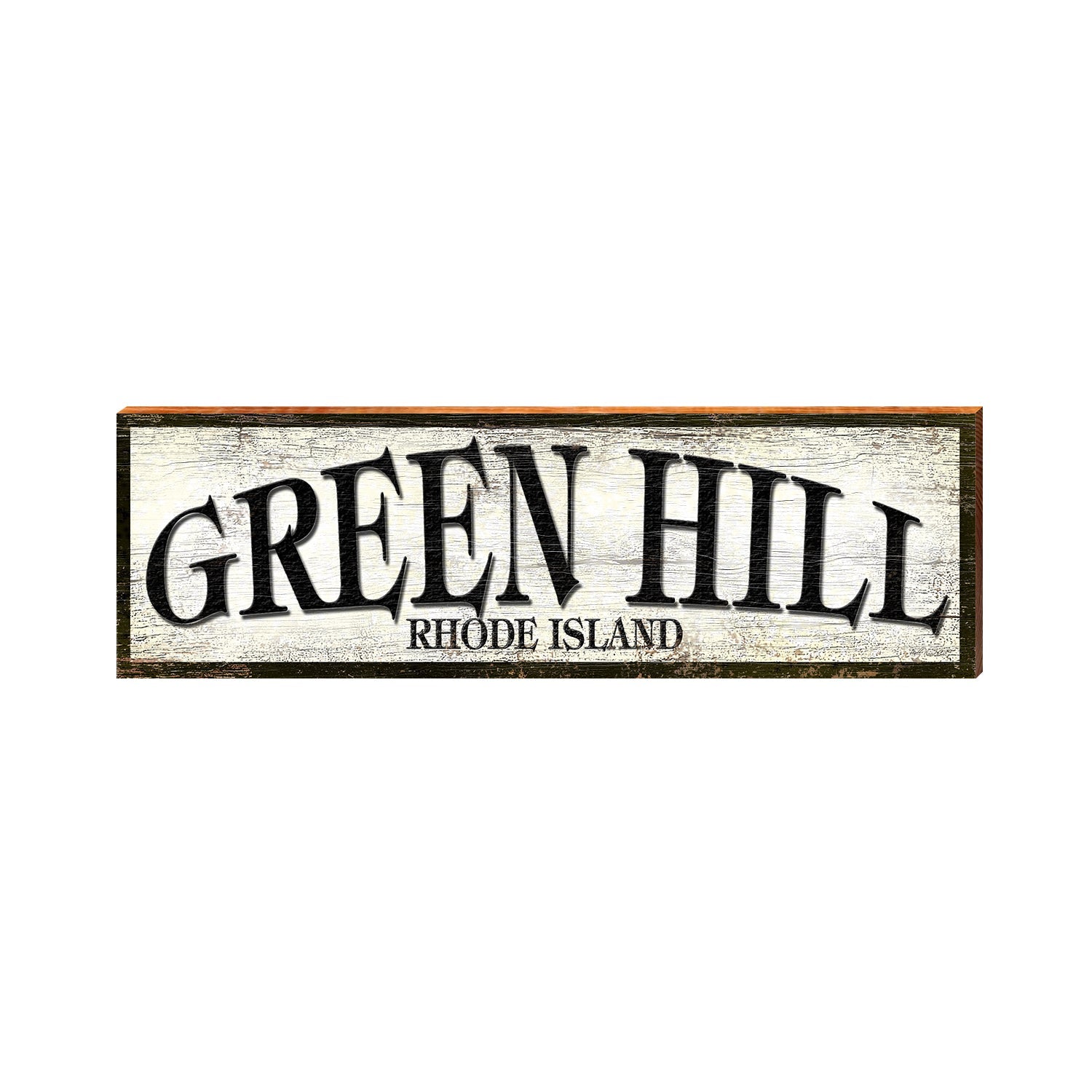 Green Hill Rhode Island White Sign | Wall Art Print on Real Wood