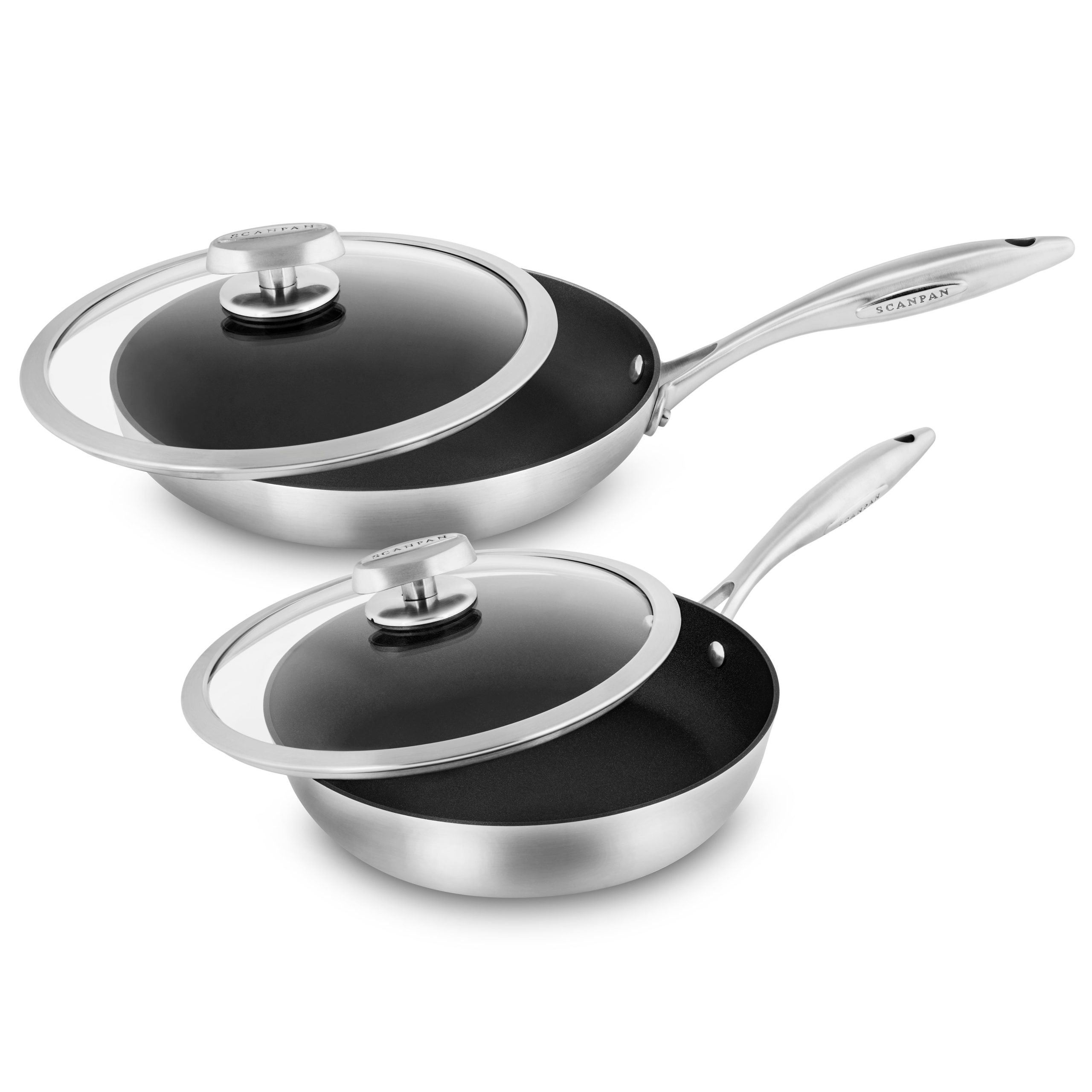 Scanpan CX+ 8 & 10.25″ Stainless Steel Nonstick Fry Pan Set with Lids