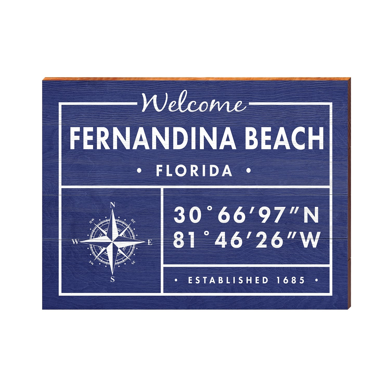 Fernandina Beach, Florida Compass Welcome Wooden Sign | Wall Art Print on Real Wood